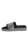 Dolce & Gabbana Black Crystal Embellished Platform Slides Shoes