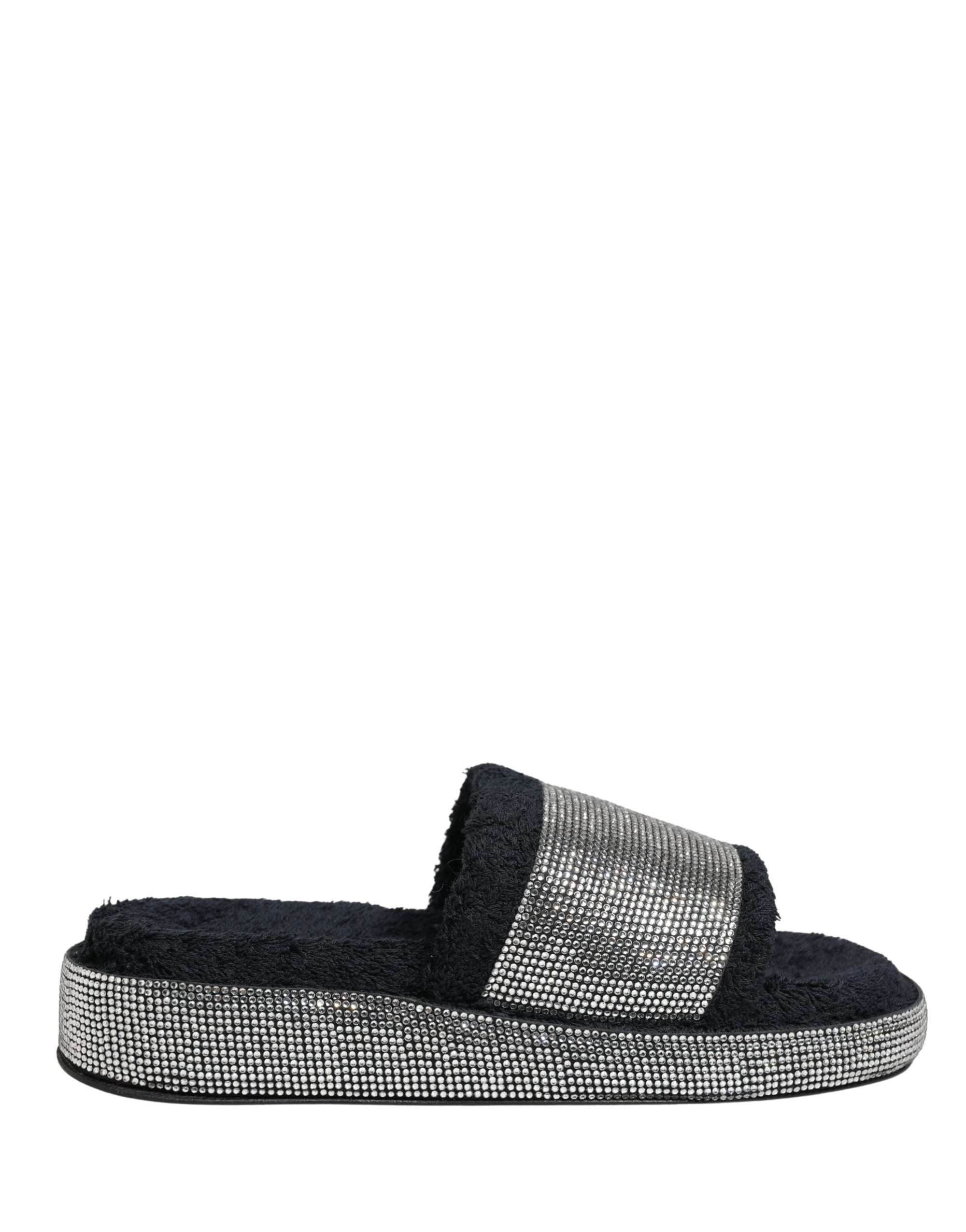 Dolce &amp; Gabbana Black Crystal Embellished Platform Slides Shoes