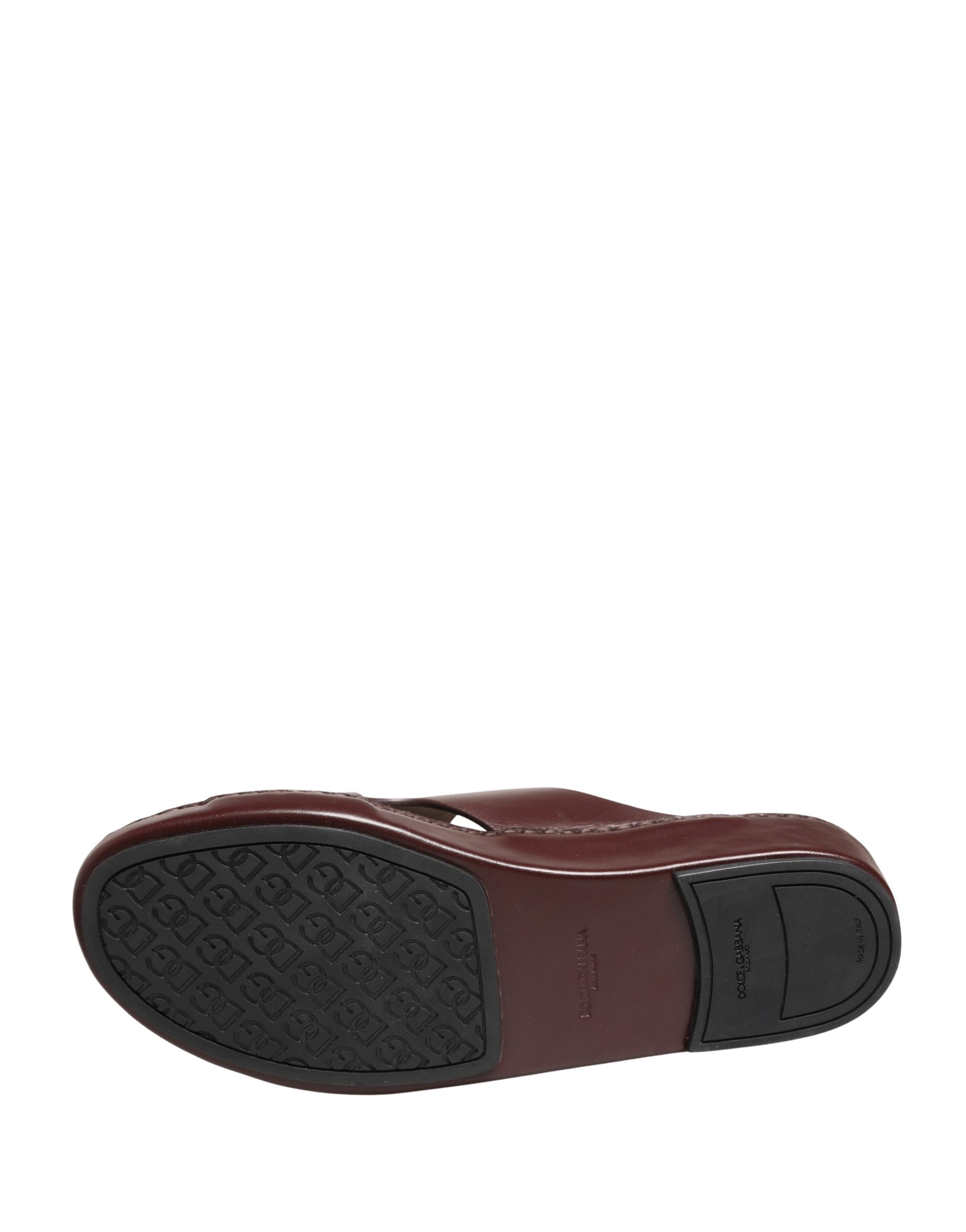 Dolce &amp; Gabbana Maroon Leather Cutout DG Logo Sandals Shoes