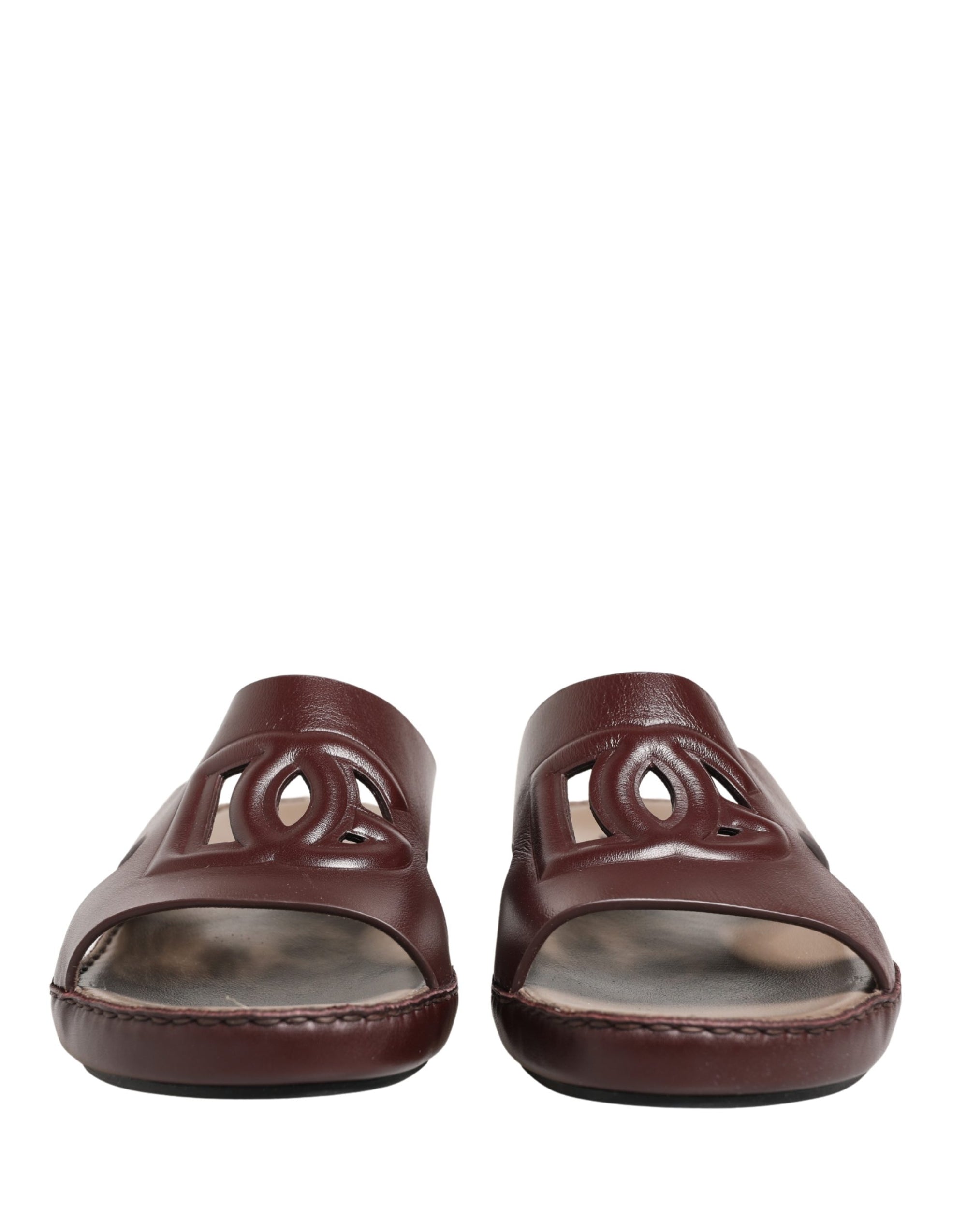 Dolce &amp; Gabbana Maroon Leather Cutout DG Logo Sandals Shoes