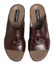 Dolce & Gabbana Maroon Leather Cutout DG Logo Sandals Shoes
