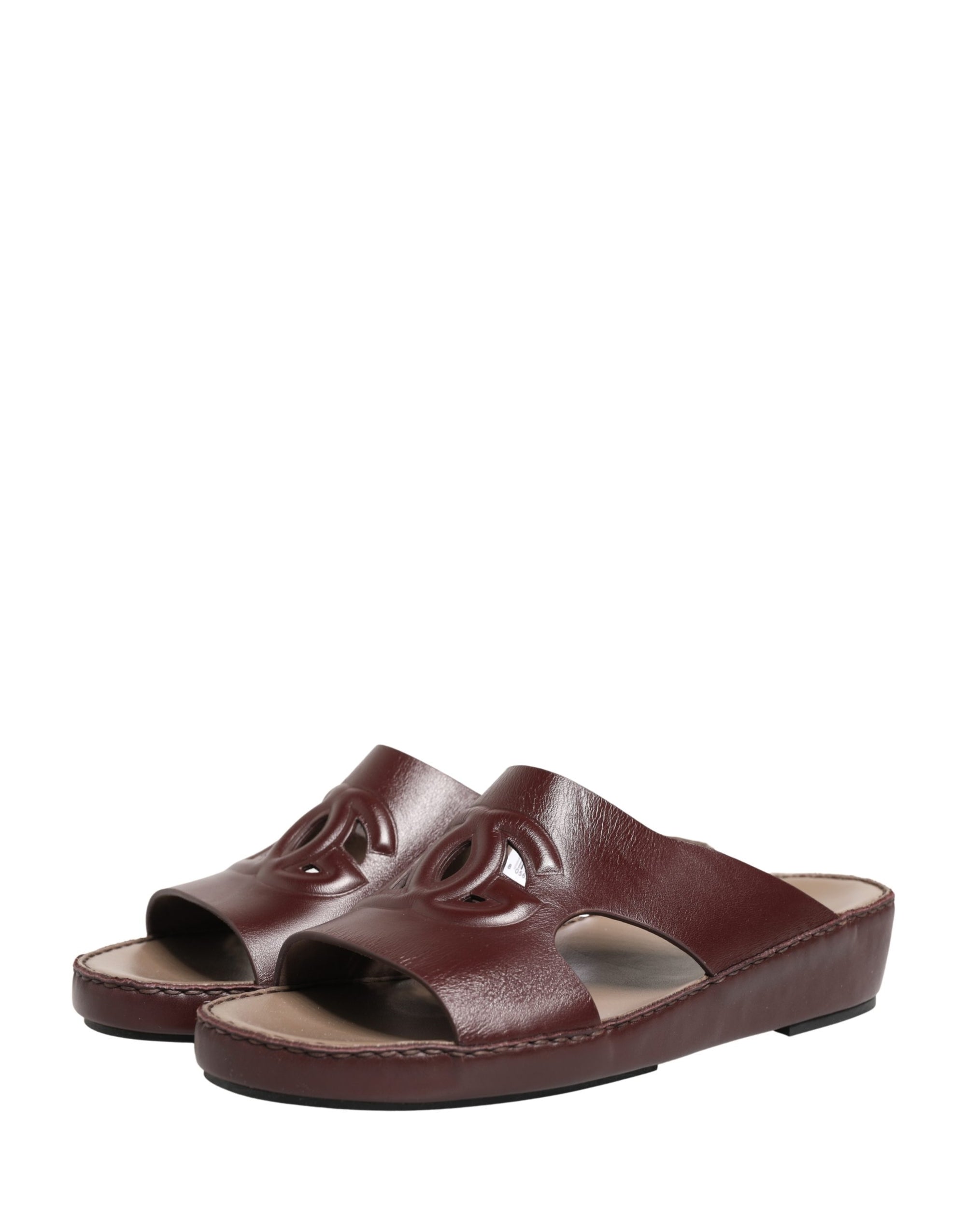 Dolce &amp; Gabbana Maroon Leather Cutout DG Logo Sandals Shoes