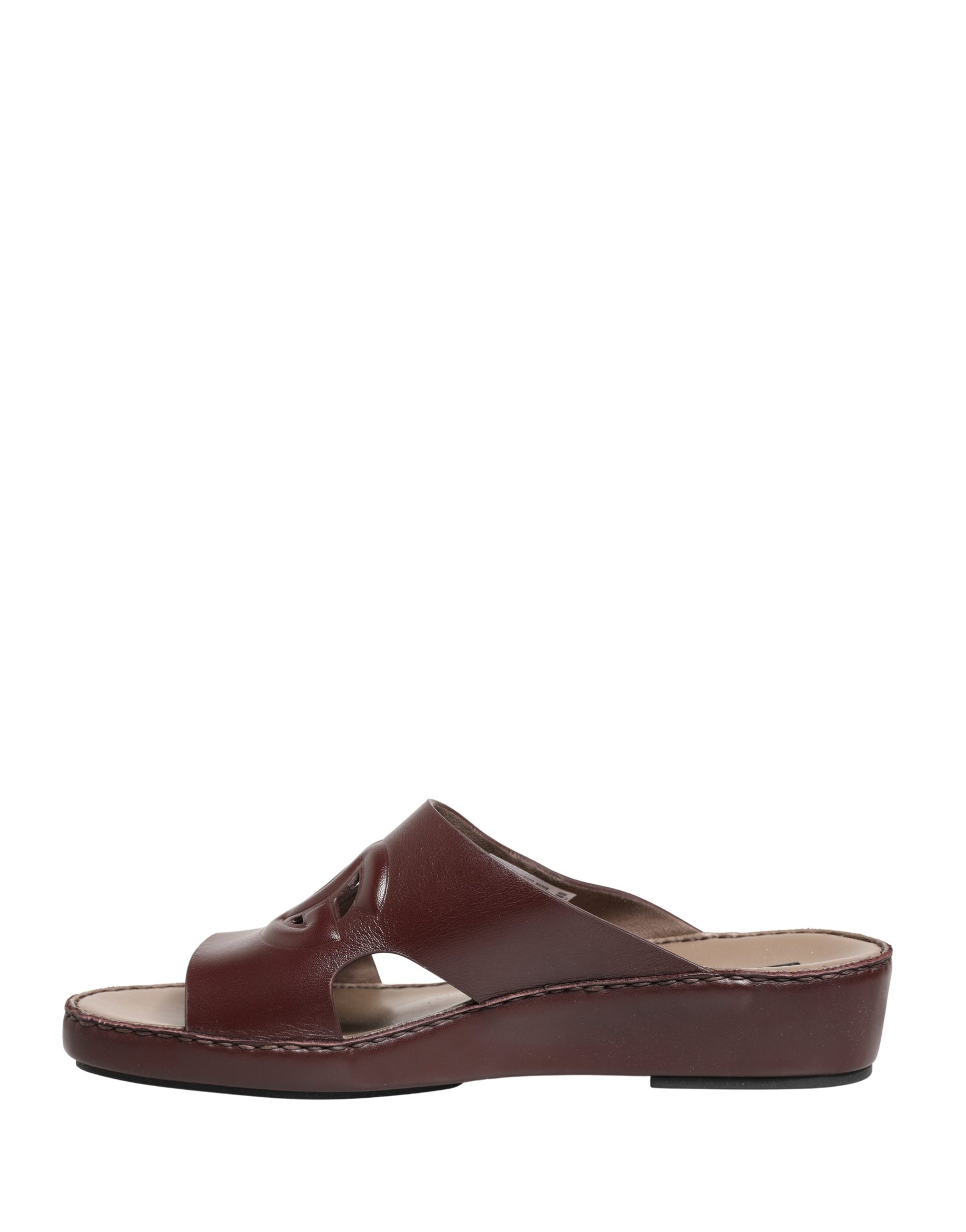 Dolce &amp; Gabbana Maroon Leather Cutout DG Logo Sandals Shoes