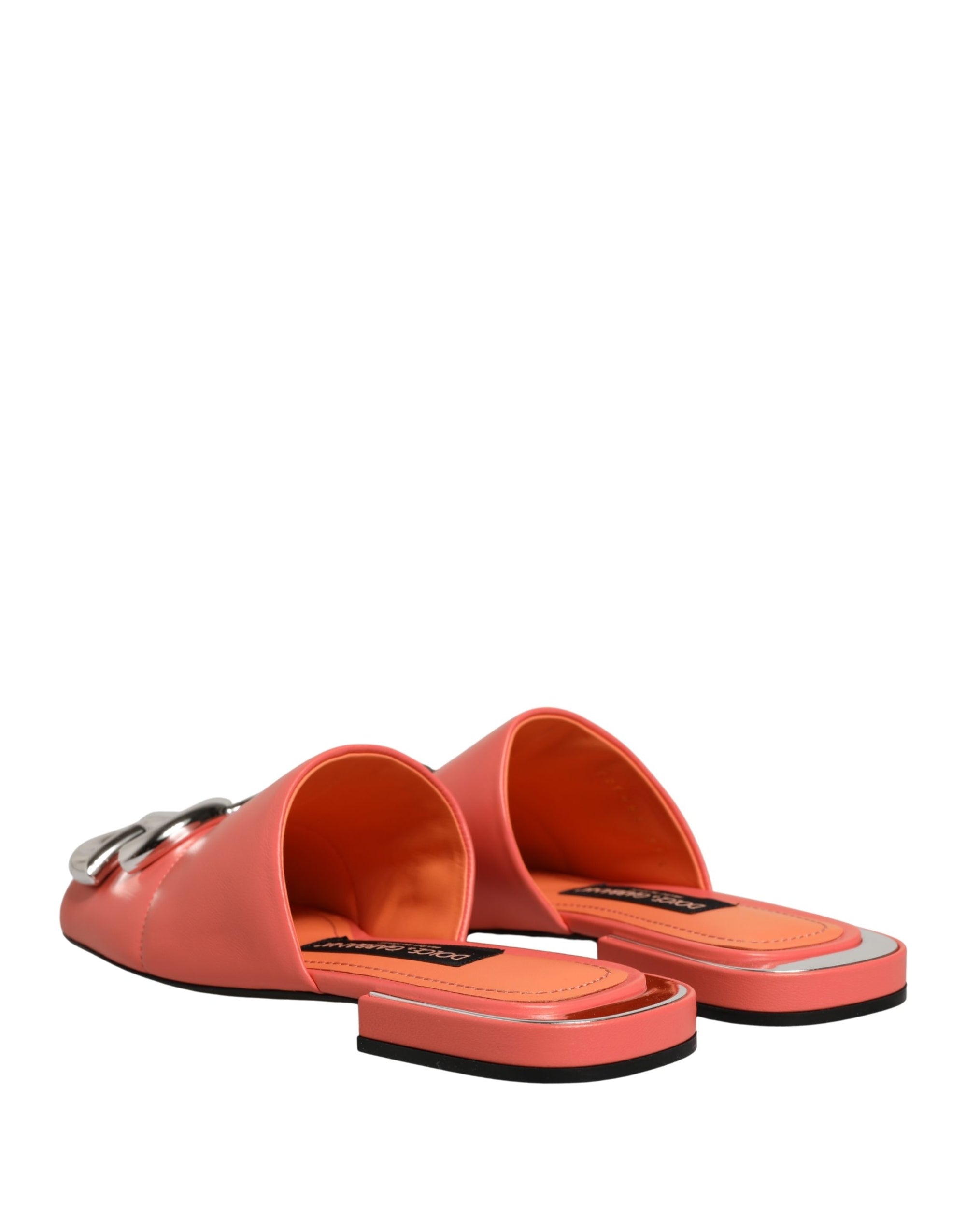 Dolce &amp; Gabbana Orange DG Logo Leather Flats Sandals Shoes