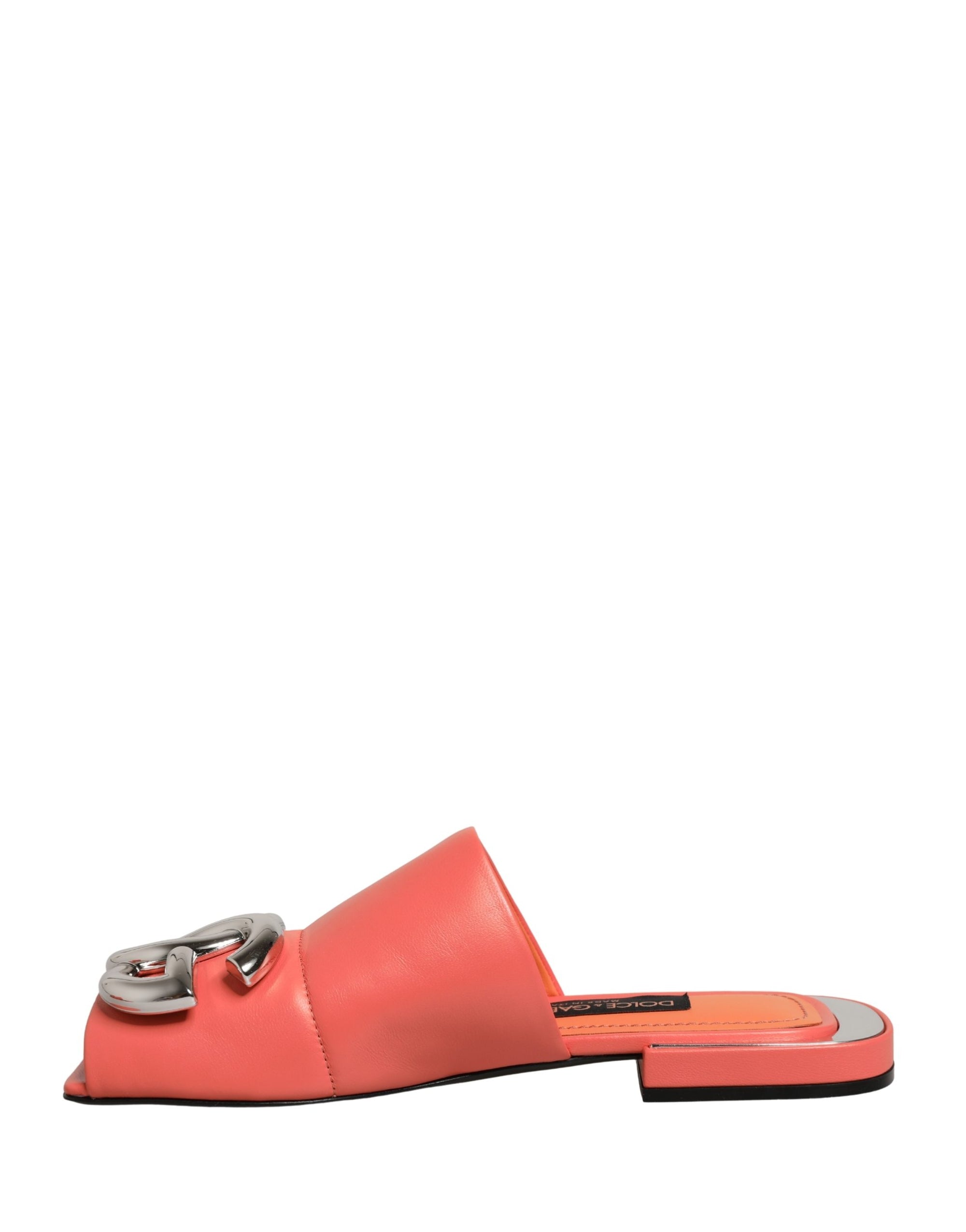 Dolce &amp; Gabbana Orange DG Logo Leather Flats Sandals Shoes
