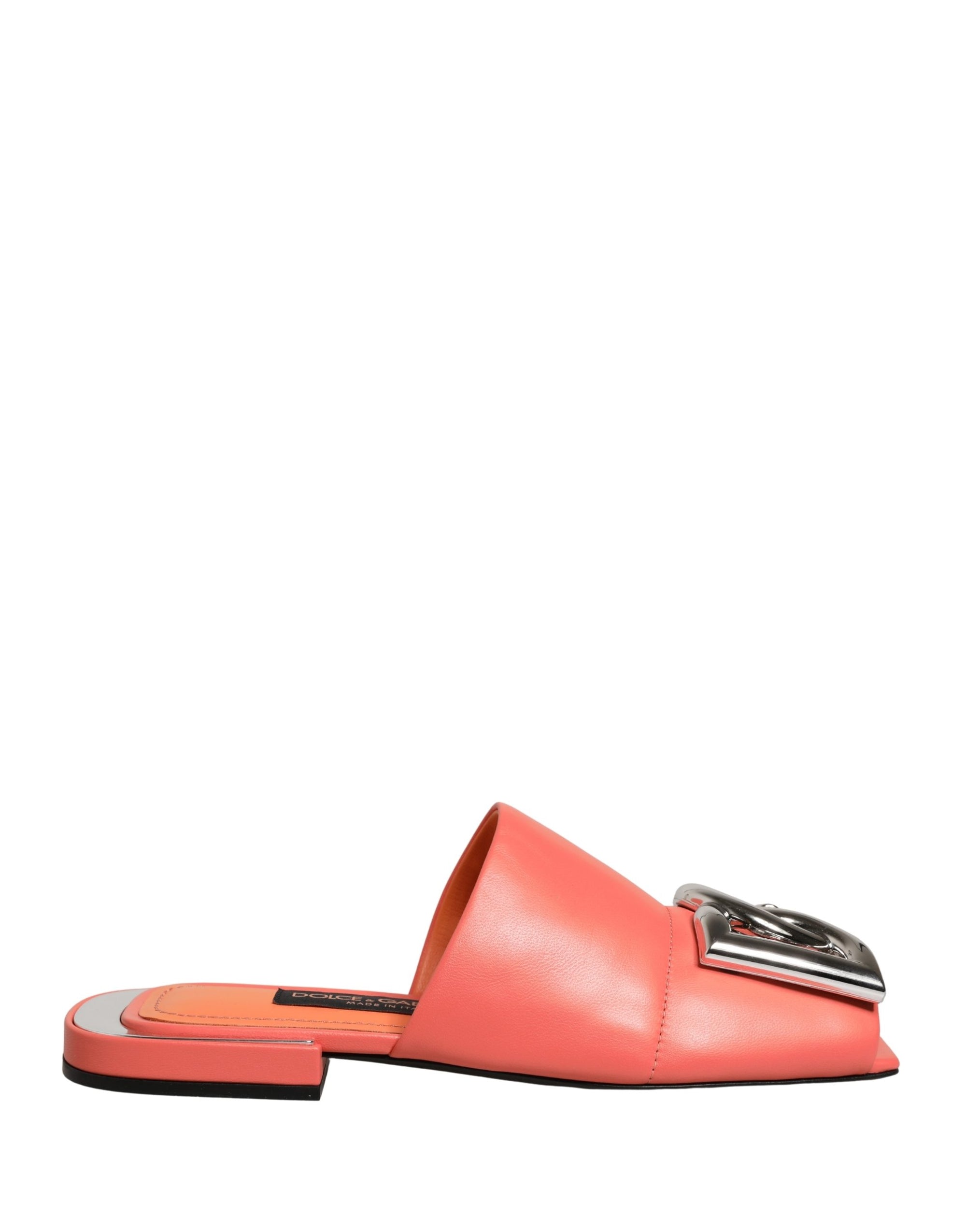 Dolce &amp; Gabbana Orange DG Logo Leather Flats Sandals Shoes