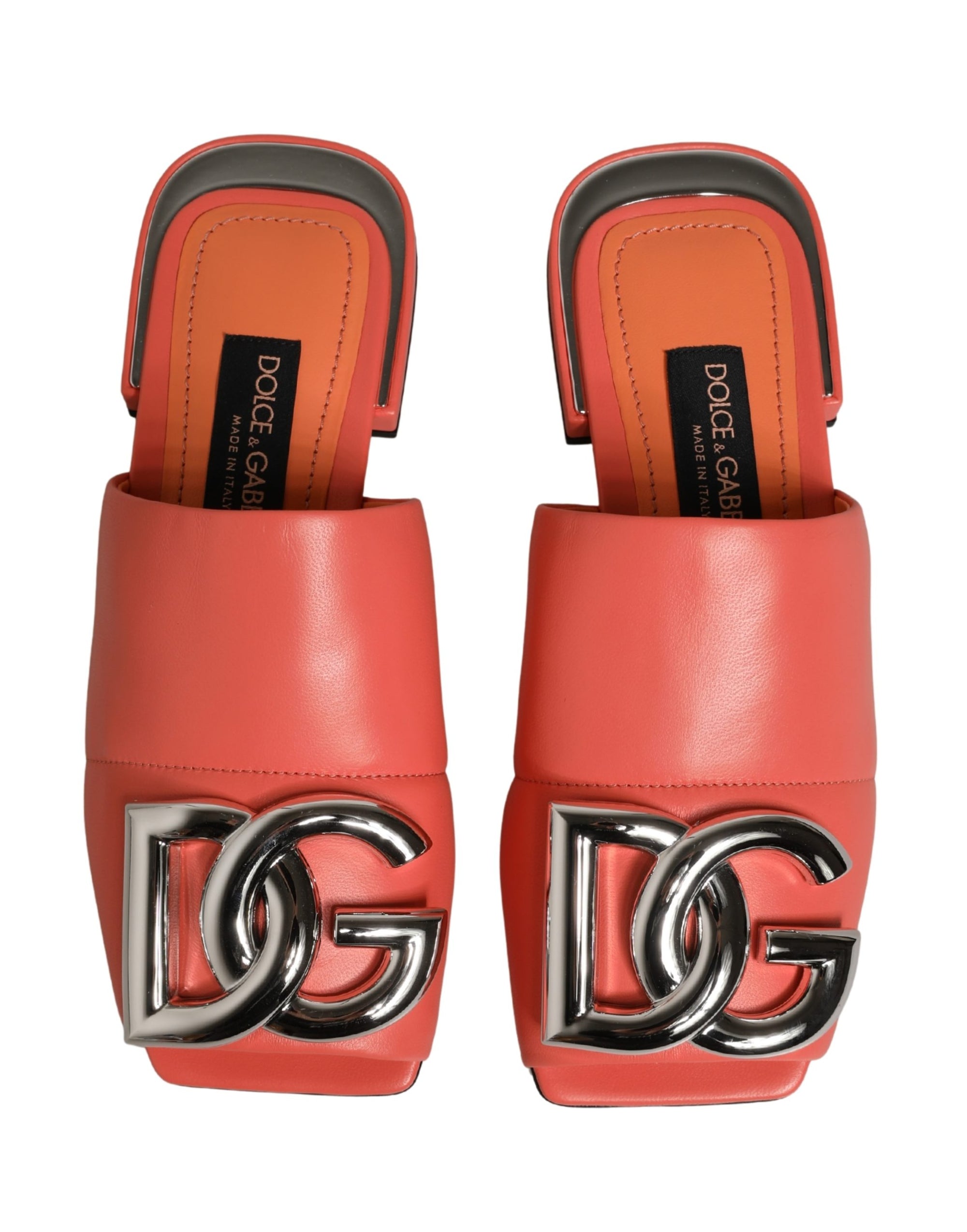 Dolce &amp; Gabbana Orange DG Logo Leather Flats Sandals Shoes