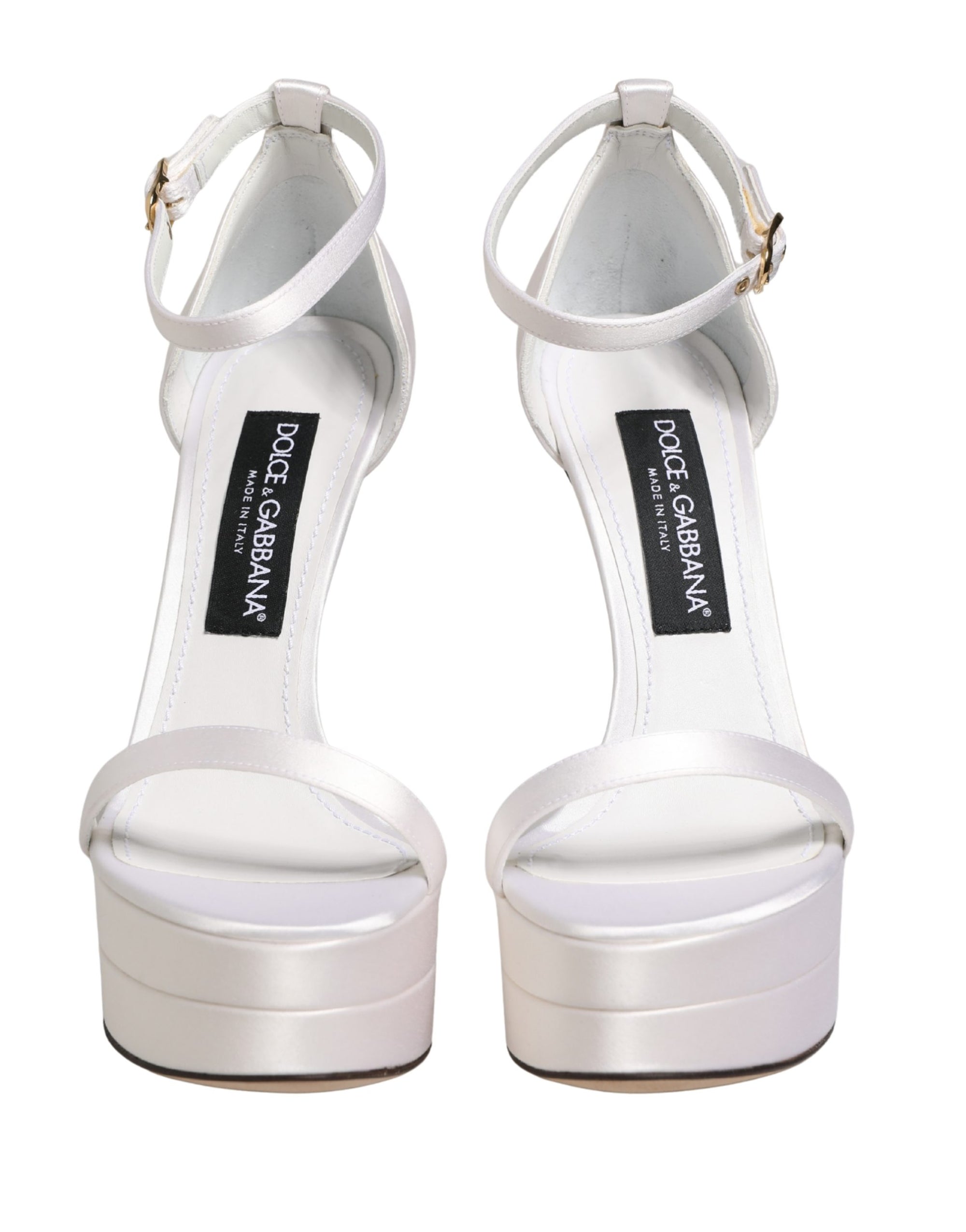 Dolce &amp; Gabbana White Platform Ankle Strap Sandals Shoes