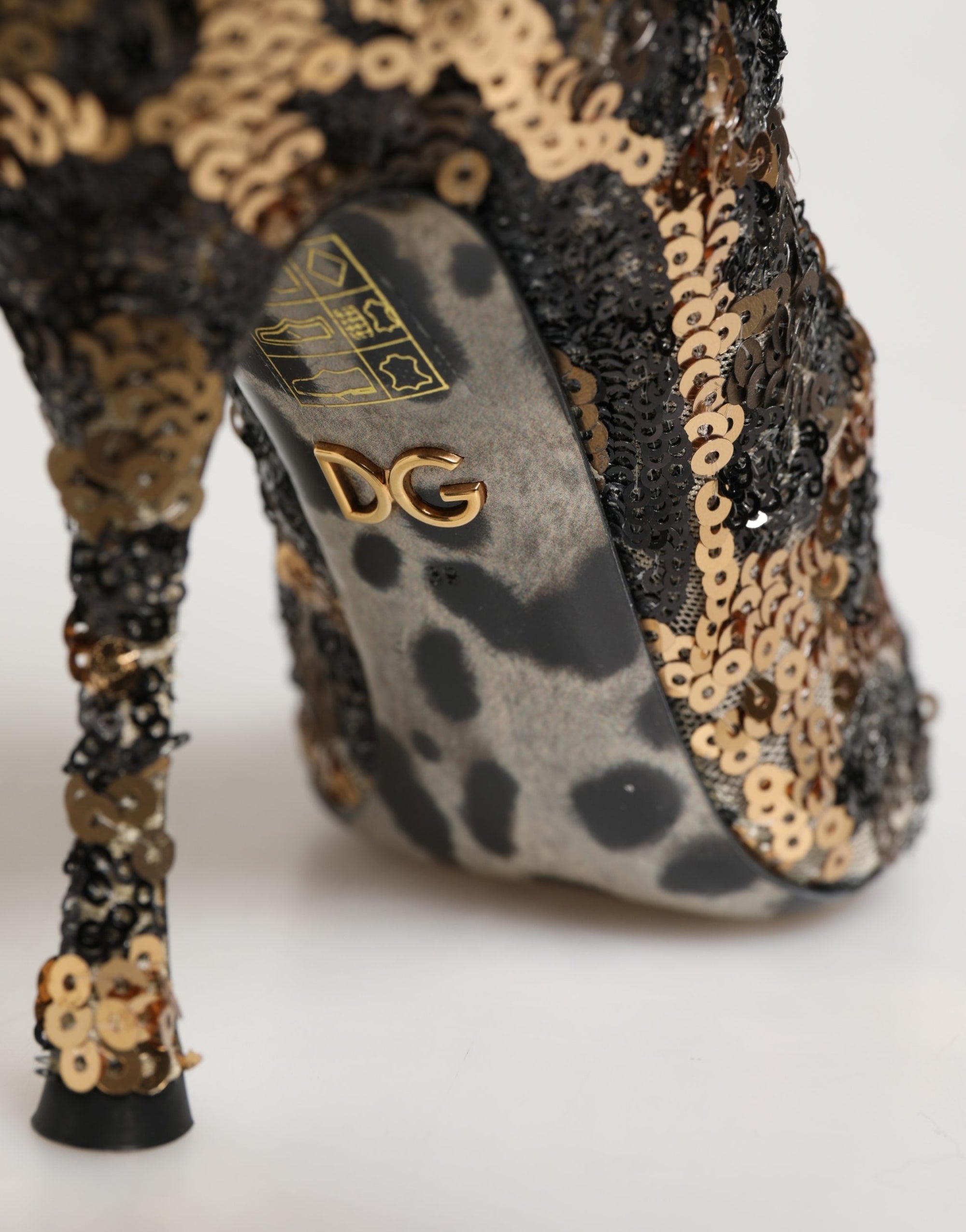Dolce &amp; Gabbana Gold Leopard Sequin Sock Ankle Boots Shoes
