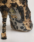 Dolce & Gabbana Gold Leopard Sequin Sock Ankle Boots Shoes