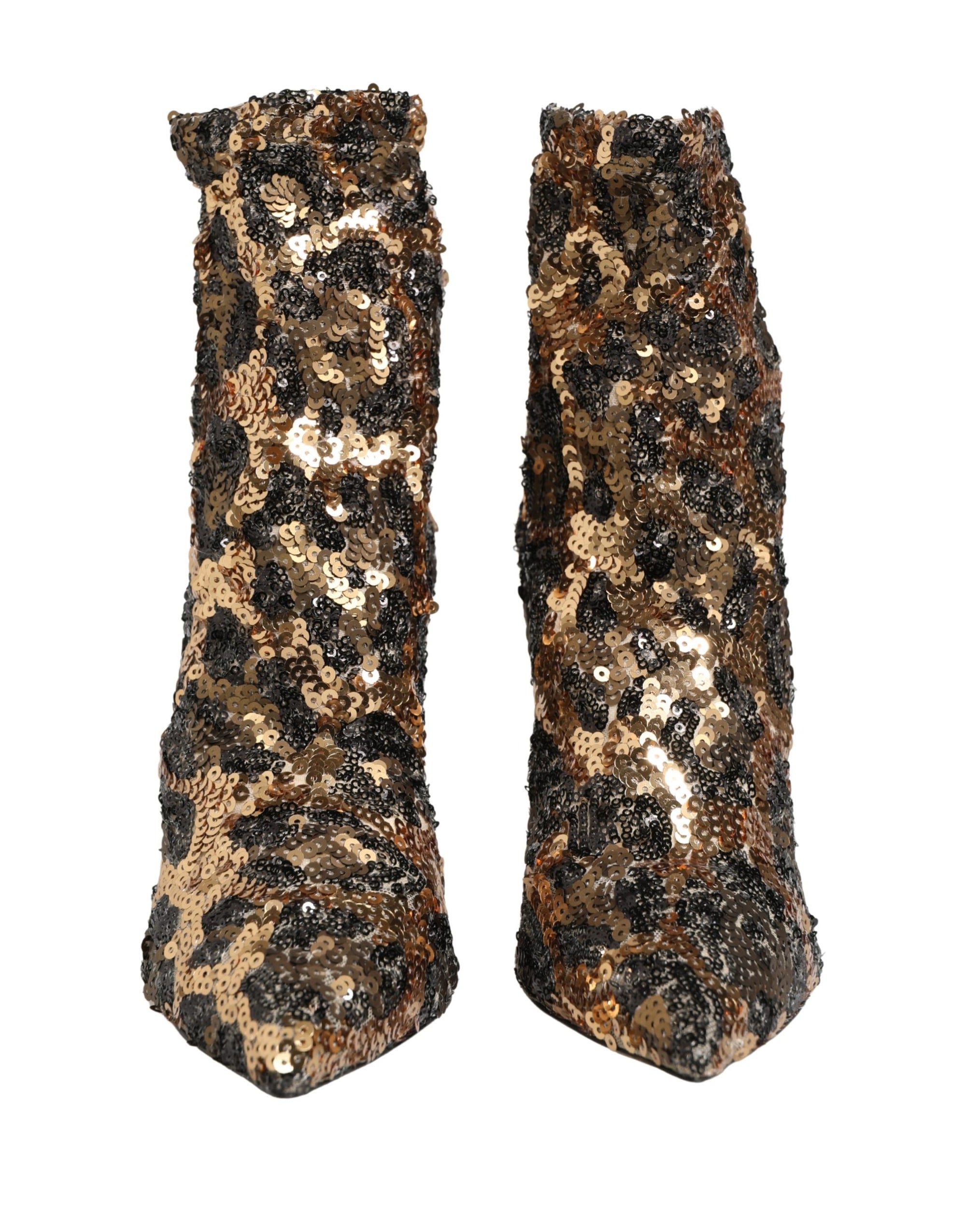 Dolce &amp; Gabbana Gold Leopard Sequin Sock Ankle Boots Shoes
