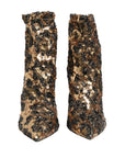 Dolce & Gabbana Gold Leopard Sequin Sock Ankle Boots Shoes