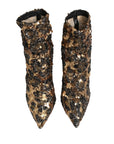 Dolce & Gabbana Gold Leopard Sequin Sock Ankle Boots Shoes