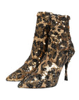 Dolce & Gabbana Gold Leopard Sequin Sock Ankle Boots Shoes