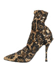 Dolce & Gabbana Gold Leopard Sequin Sock Ankle Boots Shoes