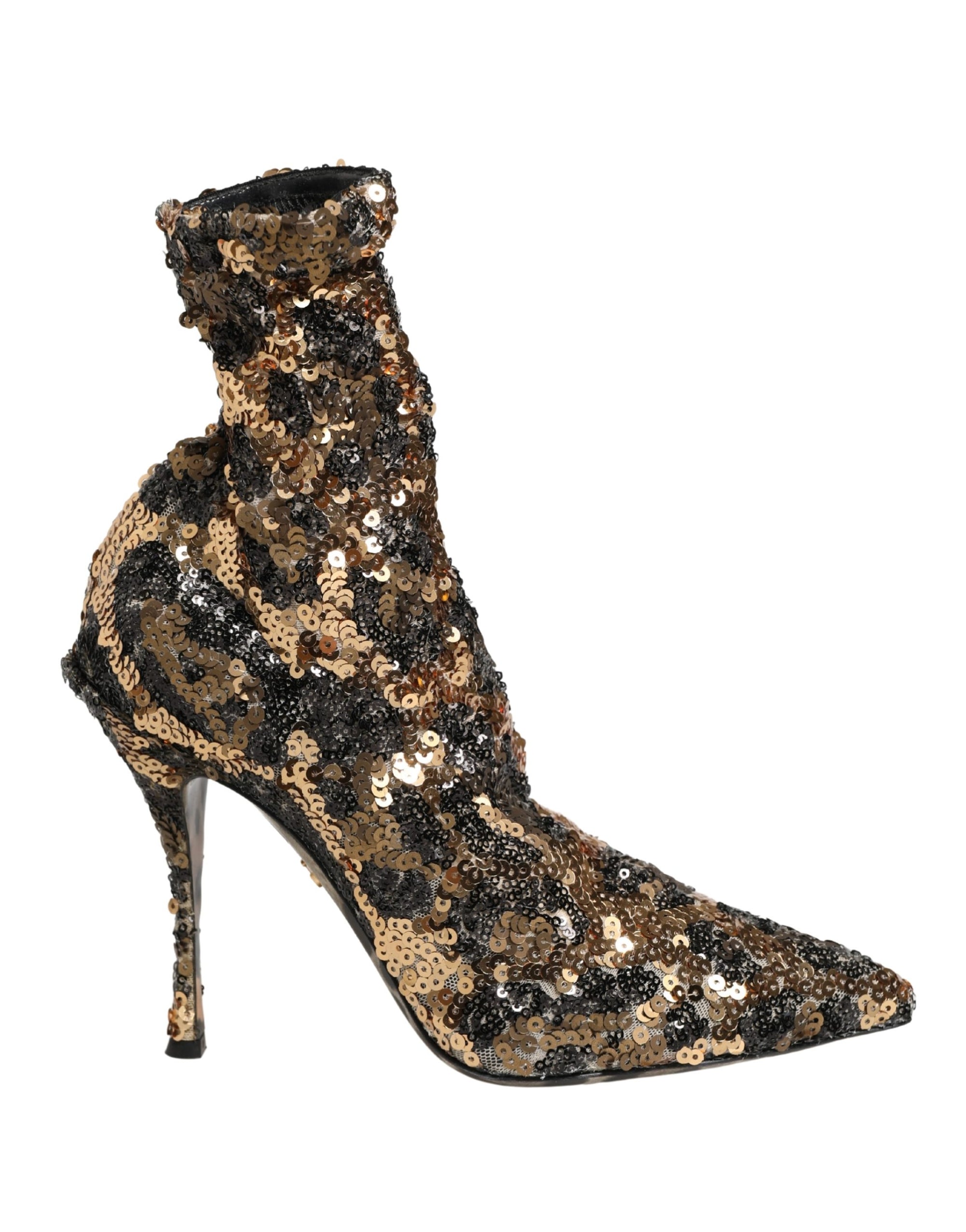 Dolce &amp; Gabbana Gold Leopard Sequin Sock Ankle Boots Shoes