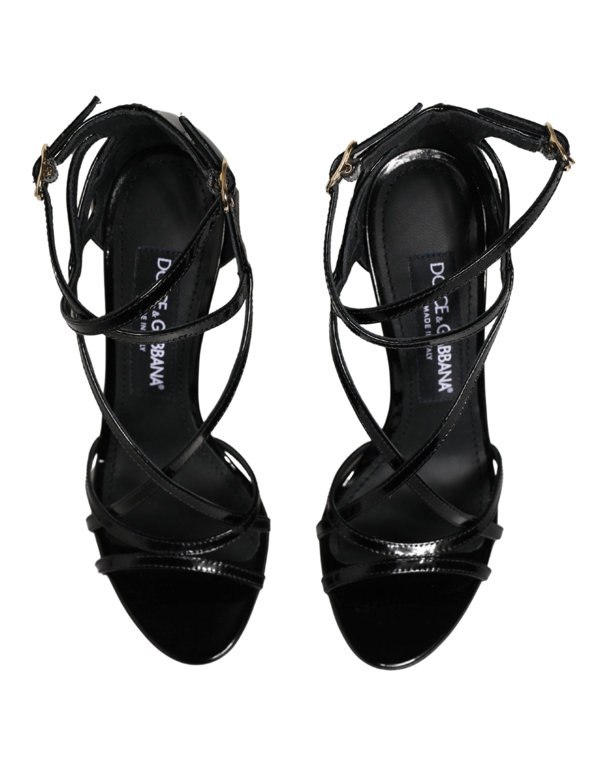 Dolce &amp; Gabbana Black Leather Stiletto Heel Sandals Shoes