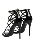 Dolce & Gabbana Black Leather Stiletto Heel Sandals Shoes