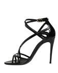 Dolce & Gabbana Black Leather Stiletto Heel Sandals Shoes