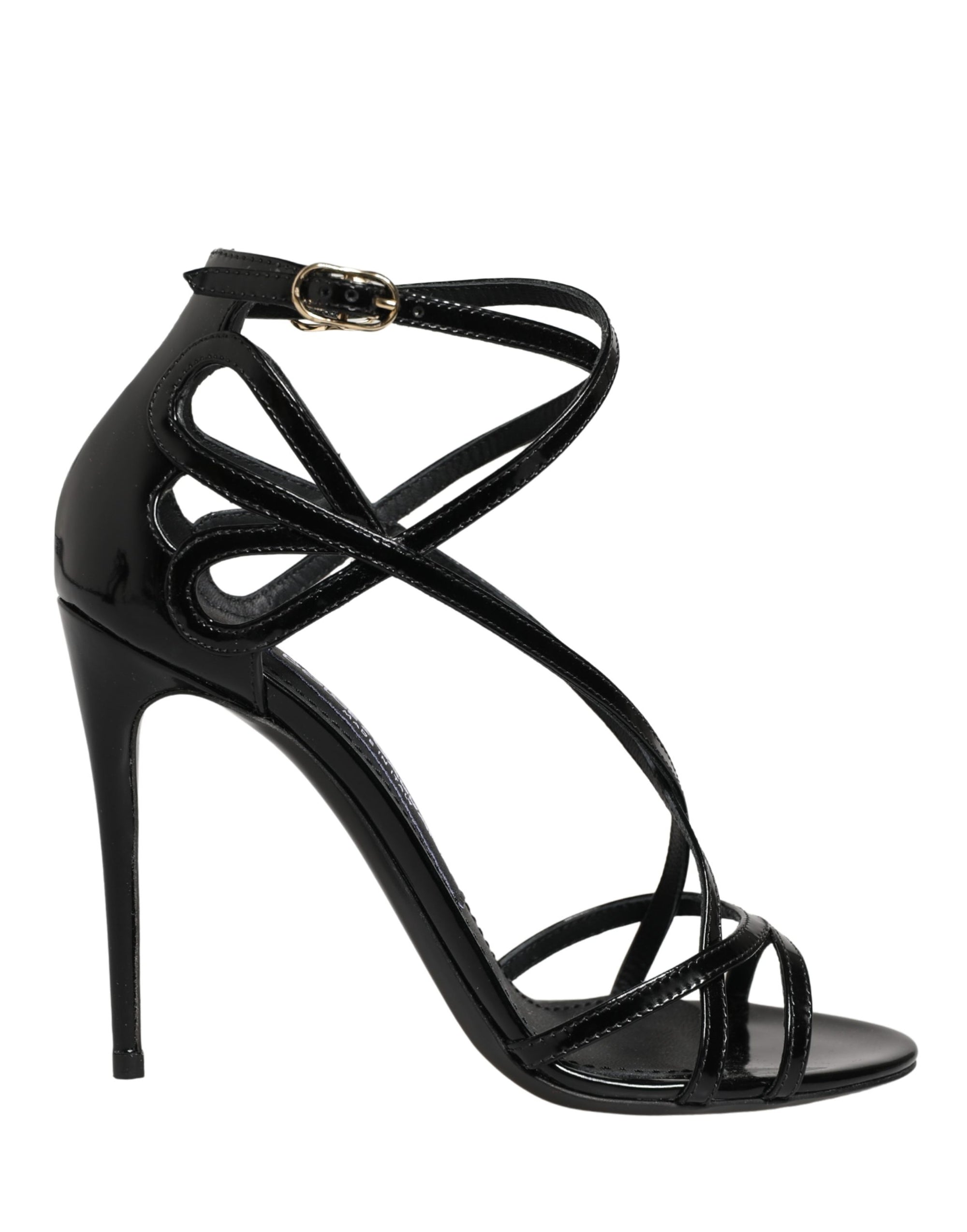 Dolce &amp; Gabbana Black Leather Stiletto Heel Sandals Shoes