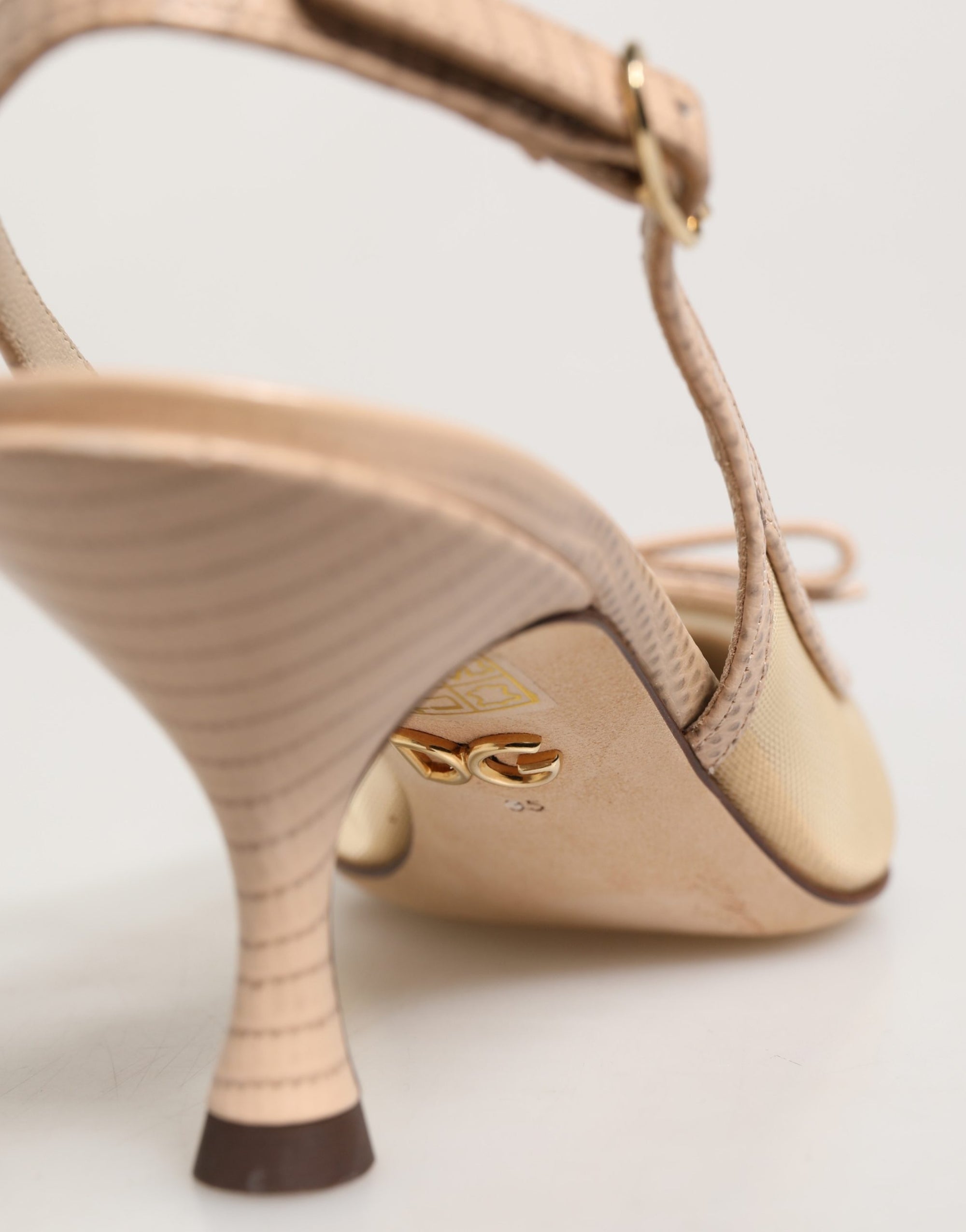 Dolce &amp; Gabbana Beige Lori Mesh Leather Slingback Sandals Shoes