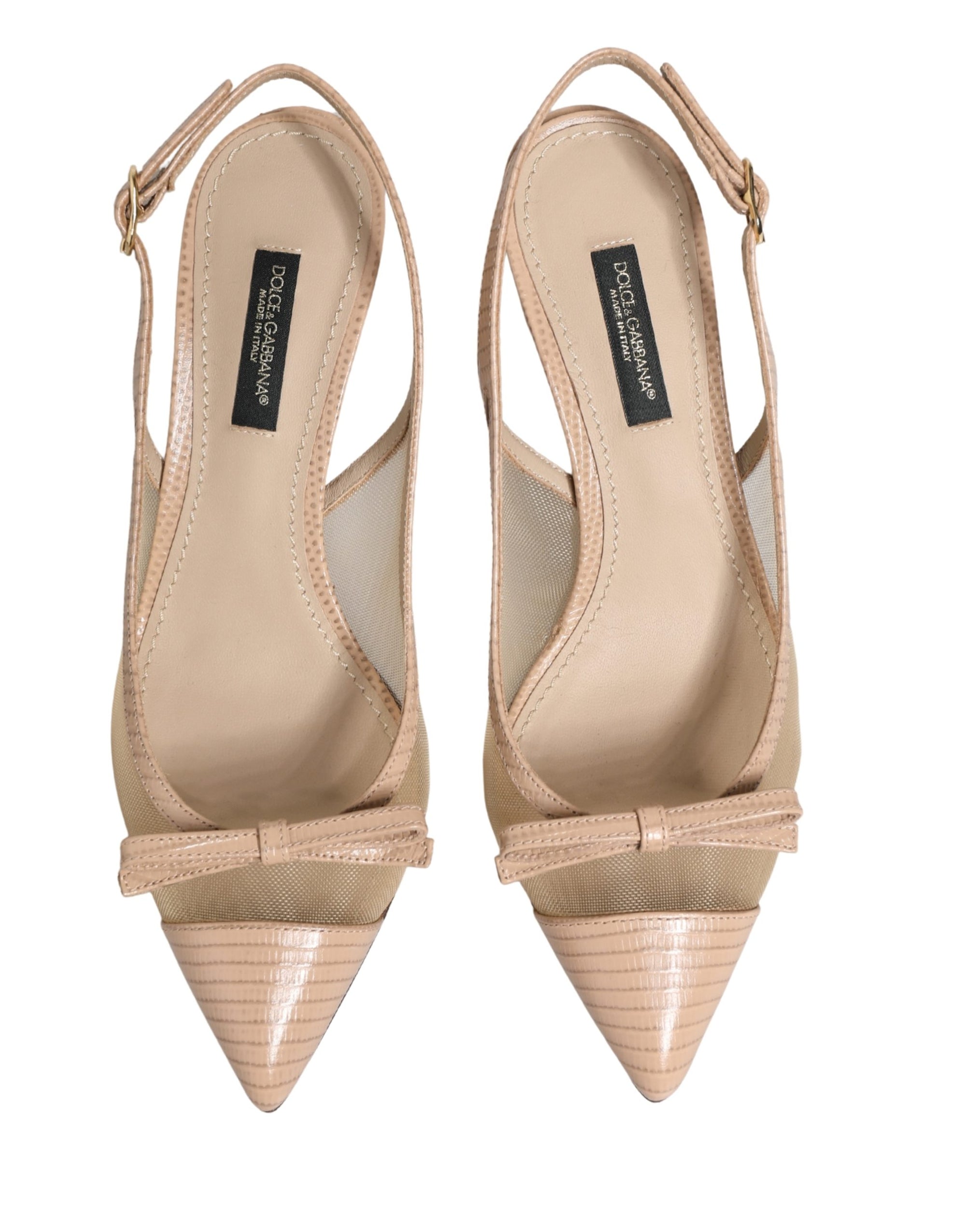 Dolce &amp; Gabbana Beige Lori Mesh Leather Slingback Sandals Shoes