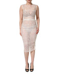 Dolce & Gabbana White Floral Lace Sheer Sleeveless Midi Dress