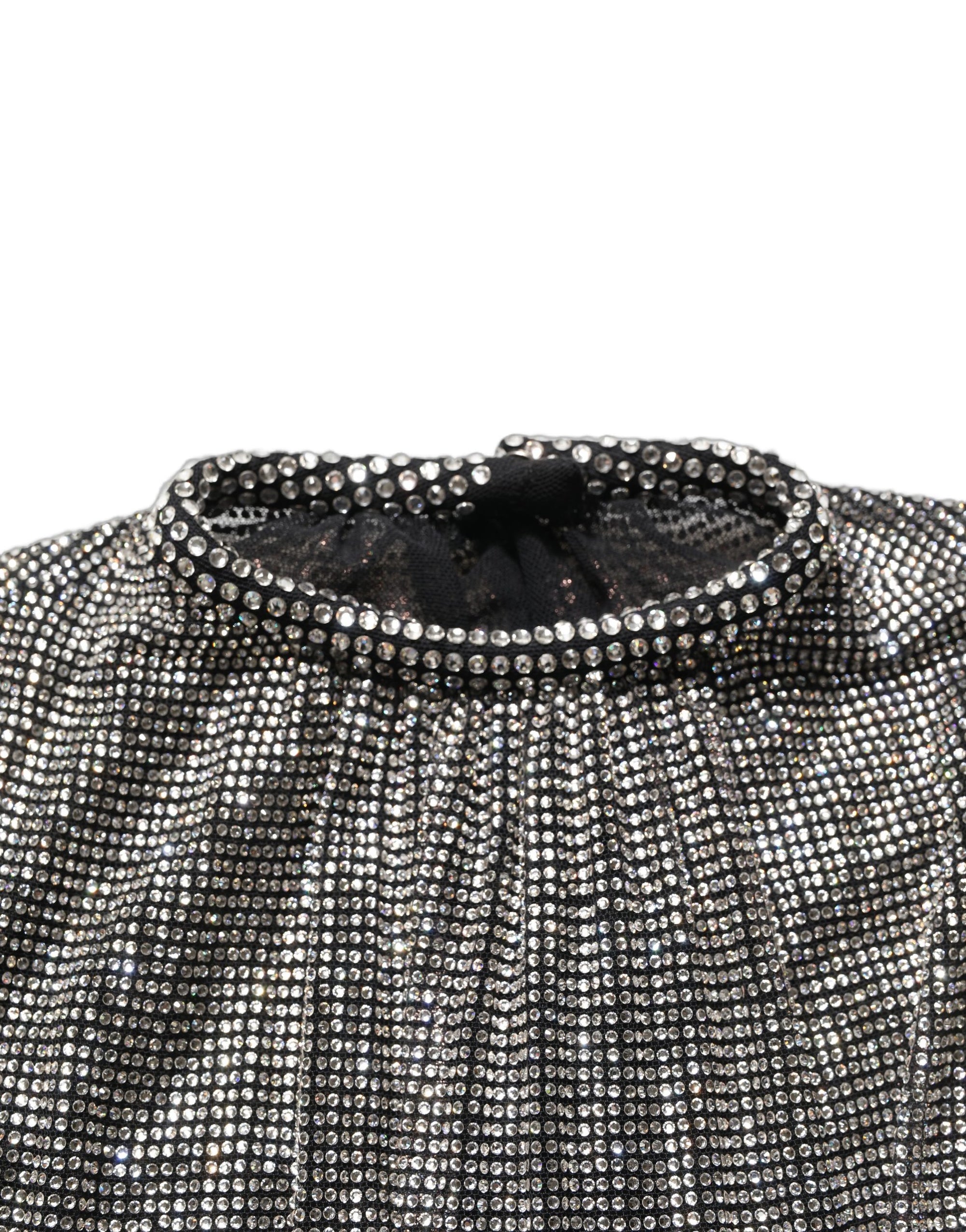 Dolce &amp; Gabbana Silver Rhinestones Long Sleeves Bodysuit Mini Dress