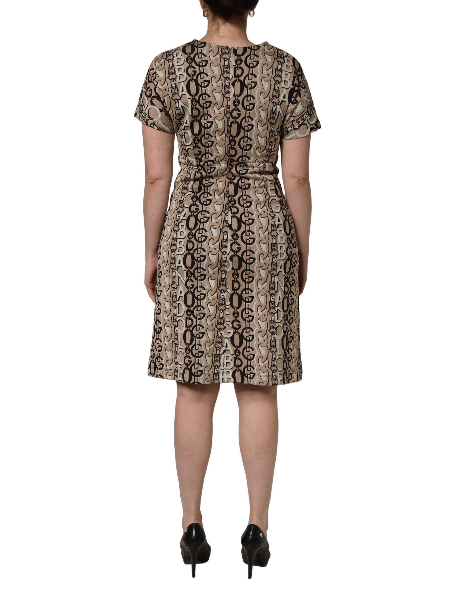 Dolce &amp; Gabbana Brown DG Logo Chain Short-Sleeve Sheath Dress