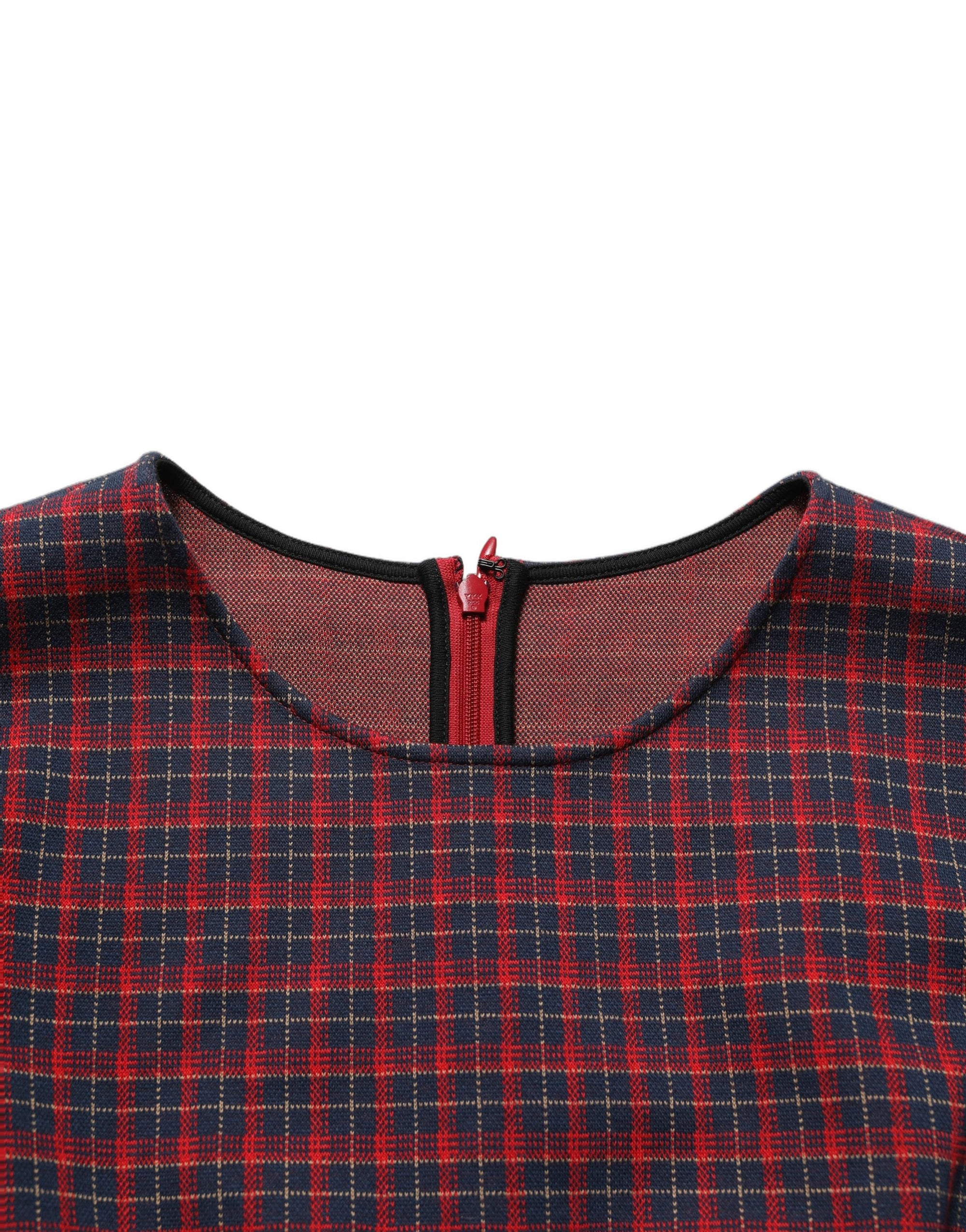 Dolce &amp; Gabbana Red Black Checkered ShortSleeve Sheath Dress