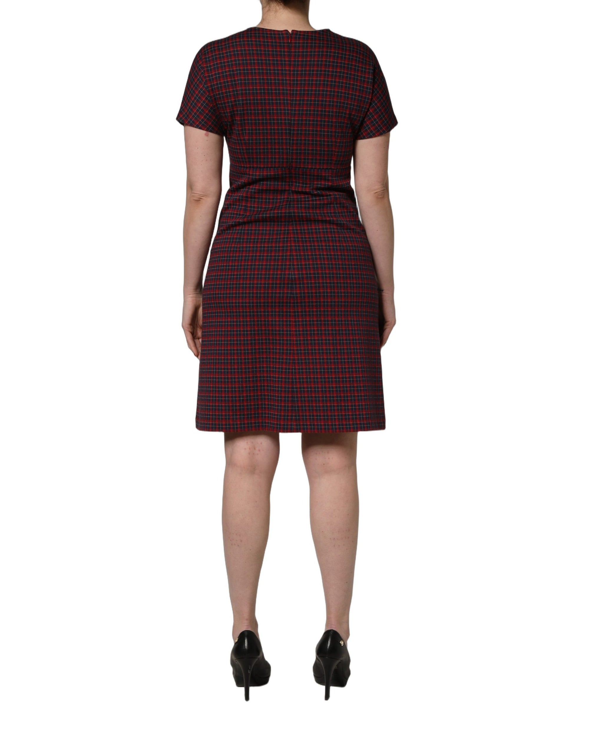 Dolce &amp; Gabbana Red Black Checkered ShortSleeve Sheath Dress