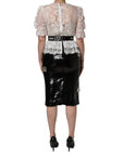 Dolce & Gabbana White Lace Top Embellished Black Skirt Dress