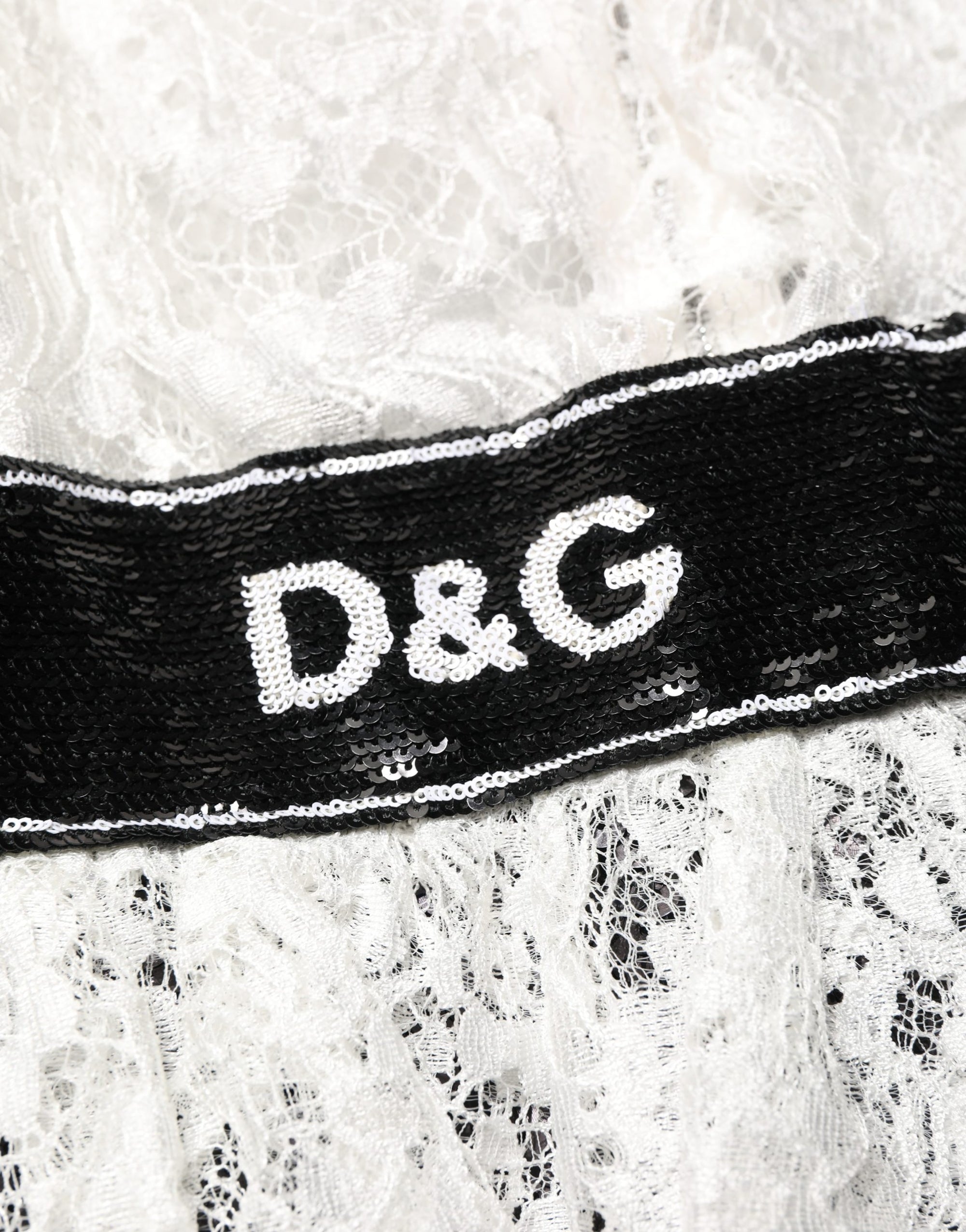 Dolce &amp; Gabbana White Lace Top Embellished Black Skirt Dress
