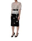 Dolce & Gabbana White Lace Top Embellished Black Skirt Dress
