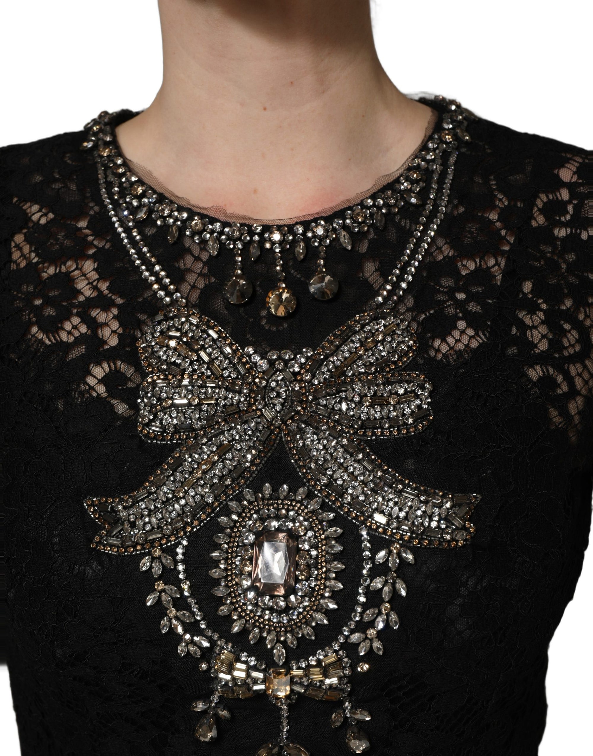 Dolce &amp; Gabbana Black Crystal Embellished Sheath Midi Dress