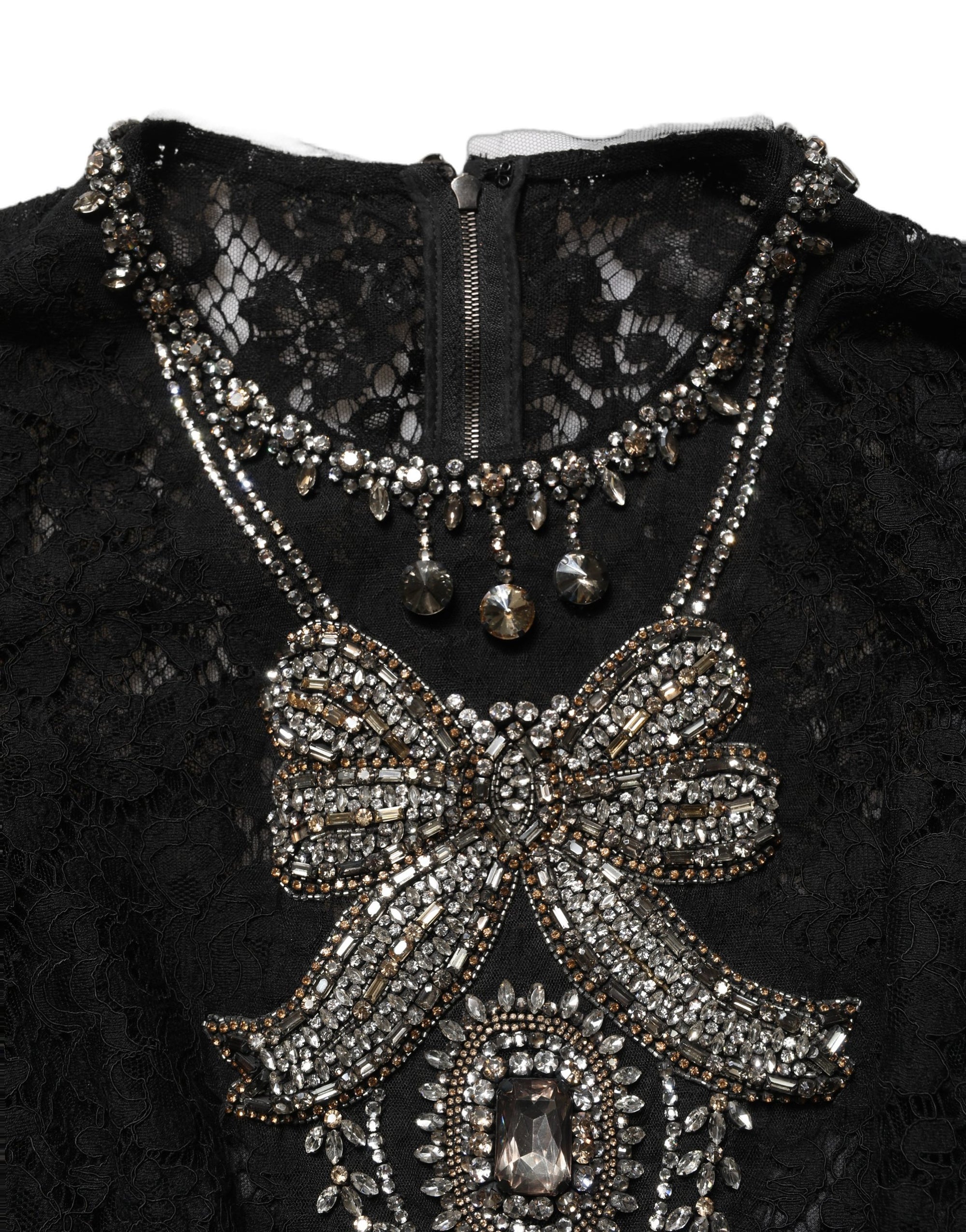 Dolce &amp; Gabbana Black Crystal Embellished Sheath Midi Dress
