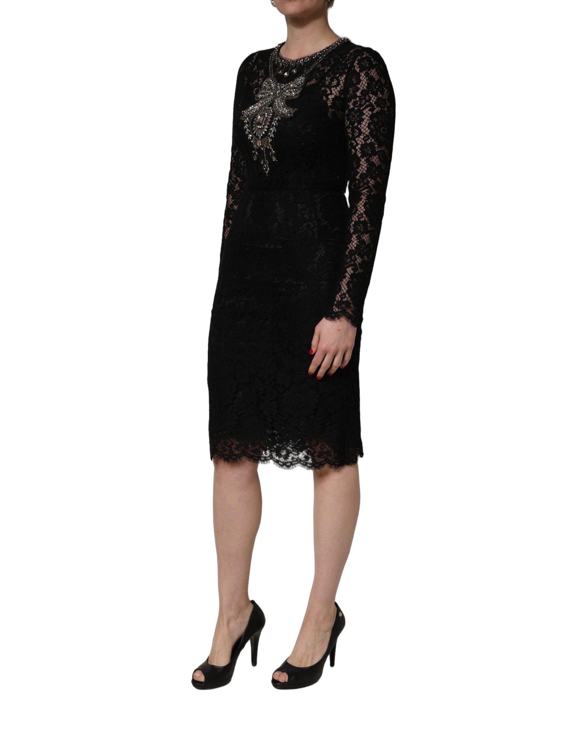 Dolce &amp; Gabbana Black Crystal Embellished Sheath Midi Dress