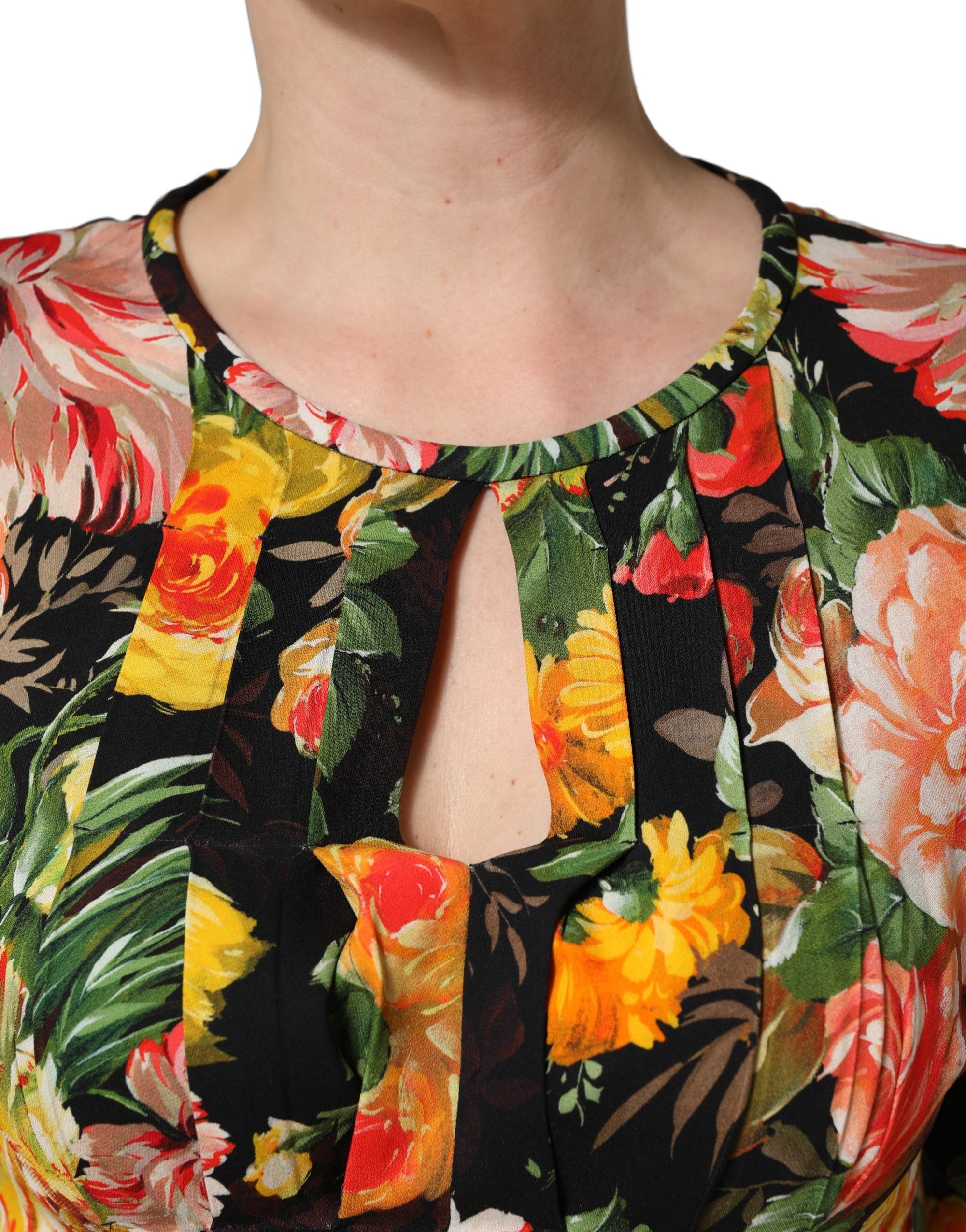 Dolce &amp; Gabbana Multicolor Floral Print LongSleeve Midi Dress
