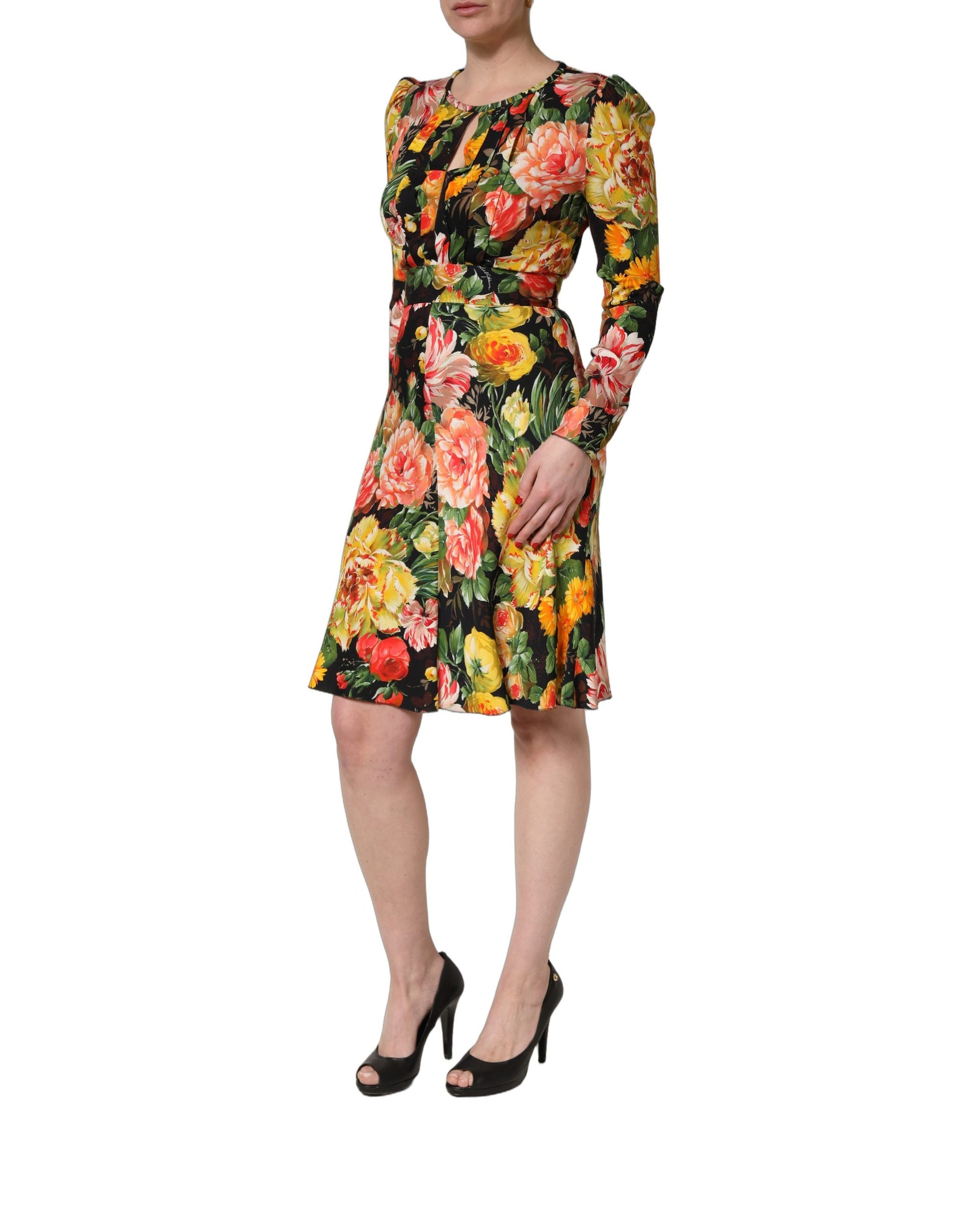 Dolce &amp; Gabbana Multicolor Floral Print LongSleeve Midi Dress