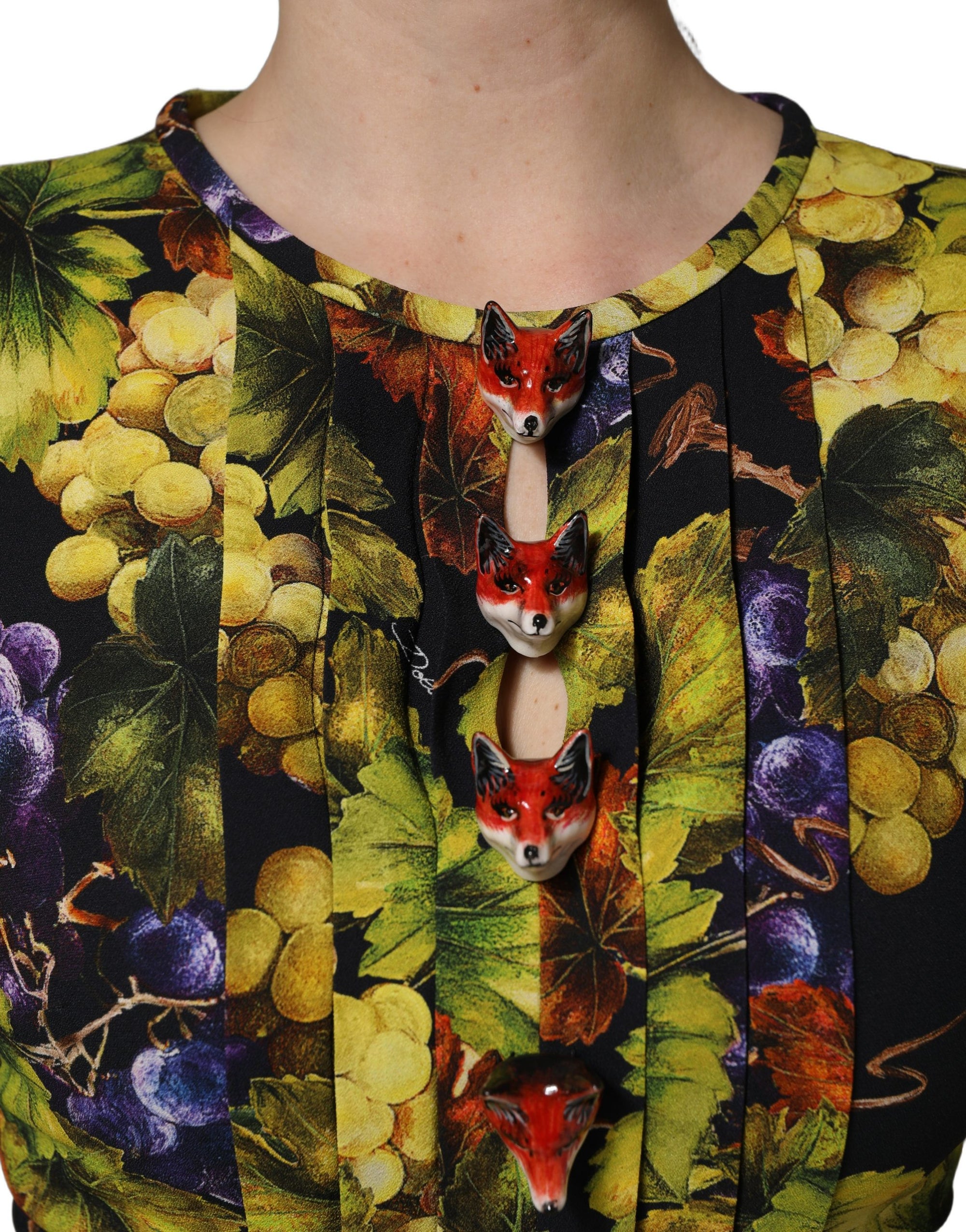 Dolce &amp; Gabbana Multicolor Grape Print LongSleeve Midi Dress