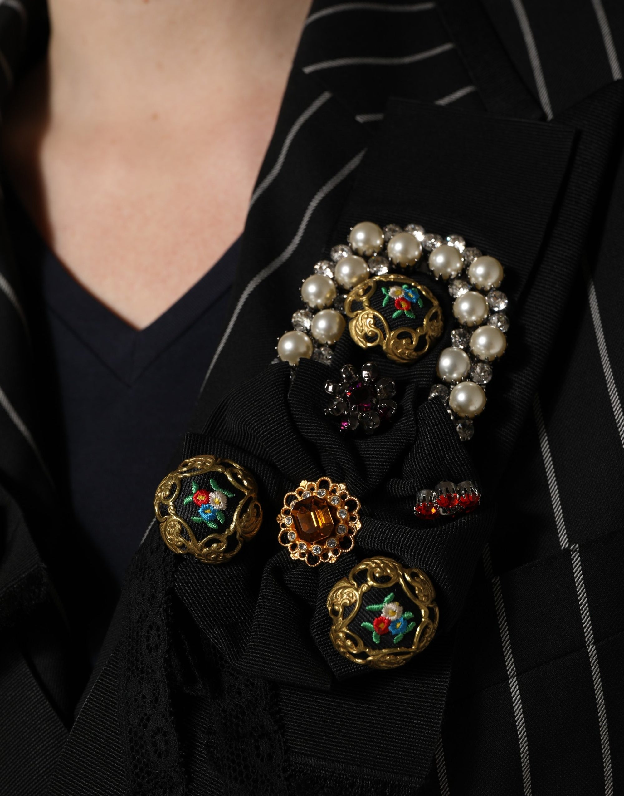 Dolce &amp; Gabbana Black Stripe Double-Breasted Blazer Jacket