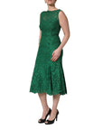 Dolce & Gabbana Green Floral Lace Cotton Sleeveless Midi Dress
