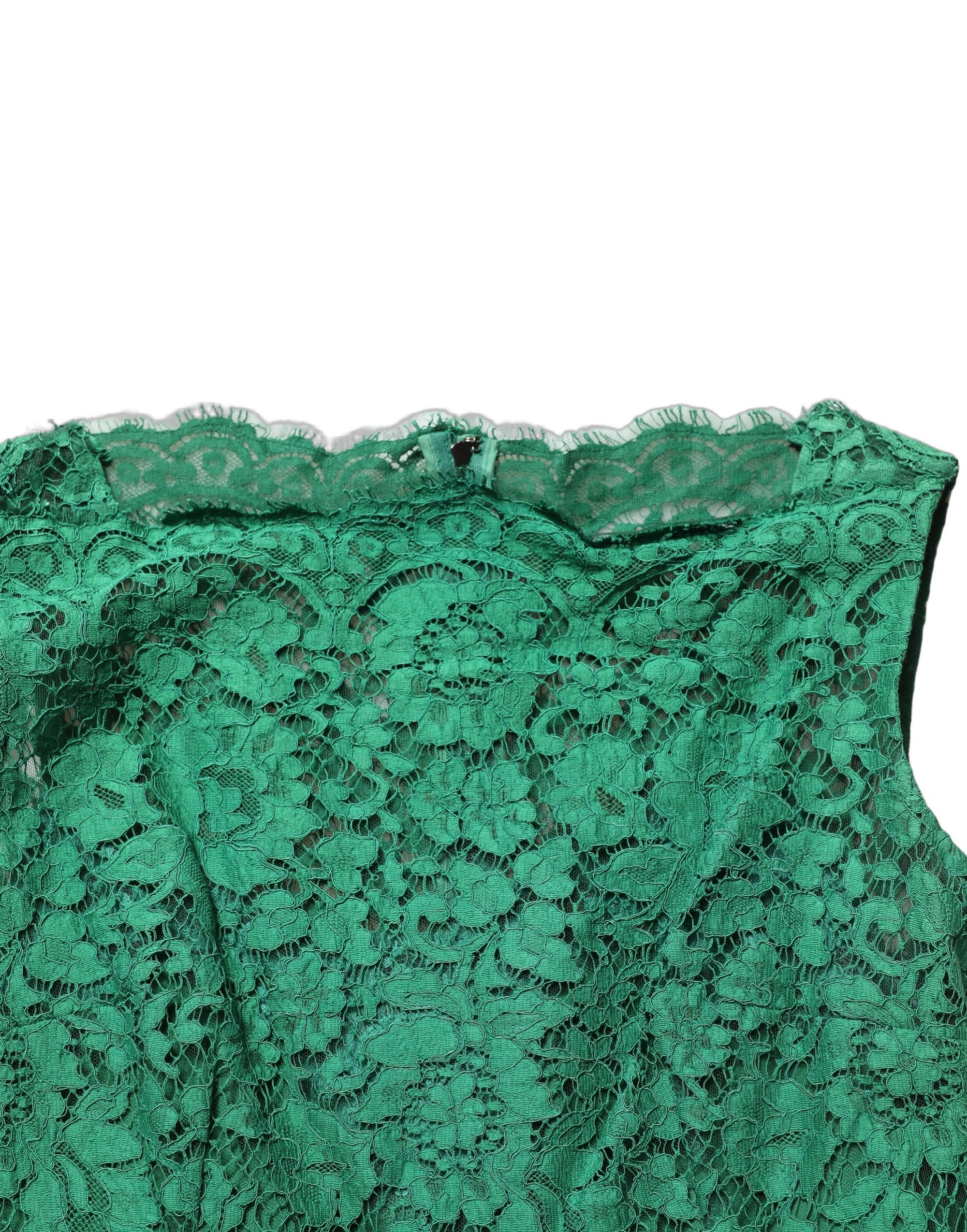 Dolce &amp; Gabbana Green Floral Lace Cotton Sleeveless Midi Dress