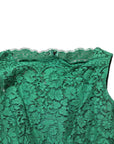 Dolce & Gabbana Green Floral Lace Cotton Sleeveless Midi Dress