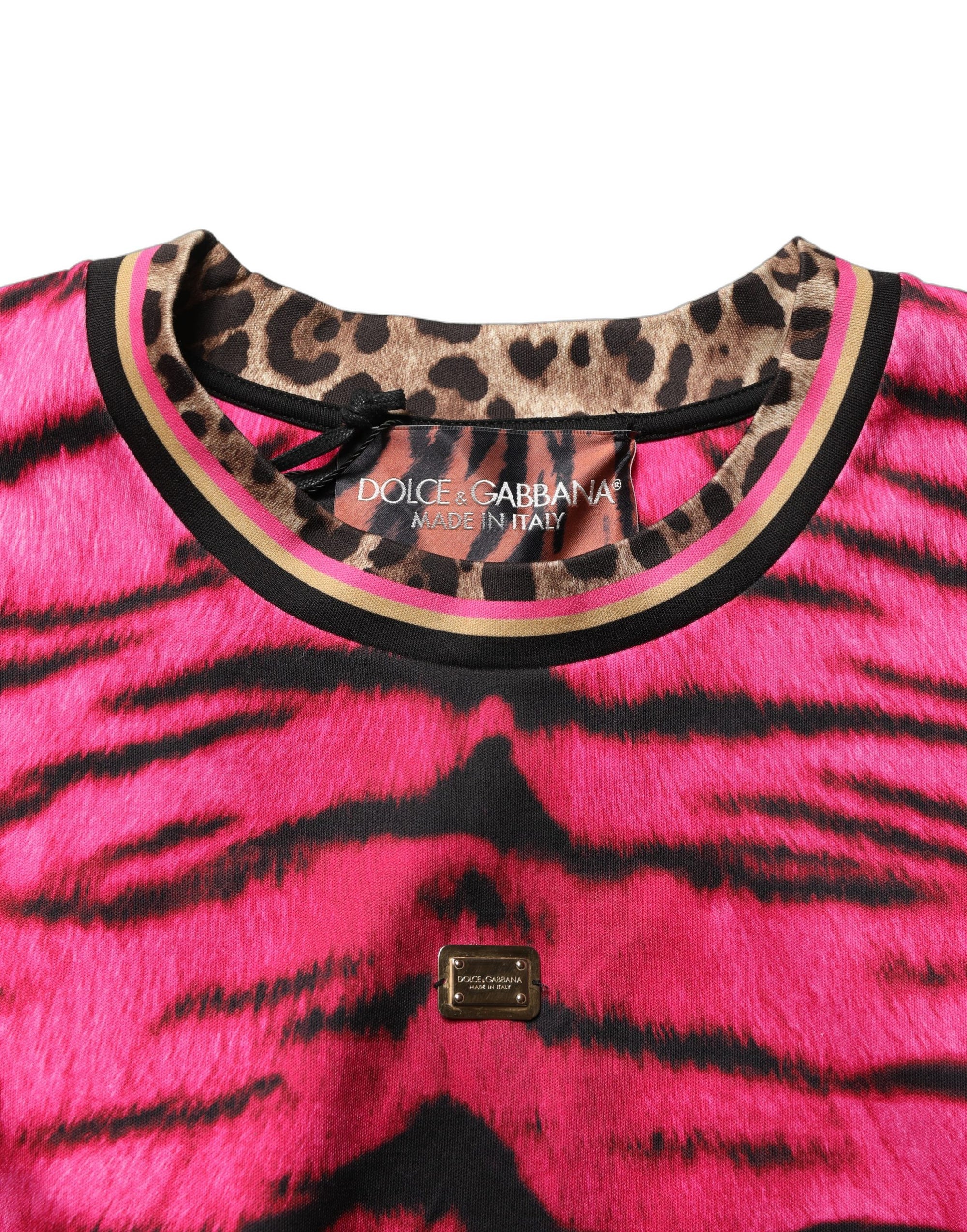 Dolce &amp; Gabbana Pink Zebra Sleeveless Crew Neck Cropped T-shirt