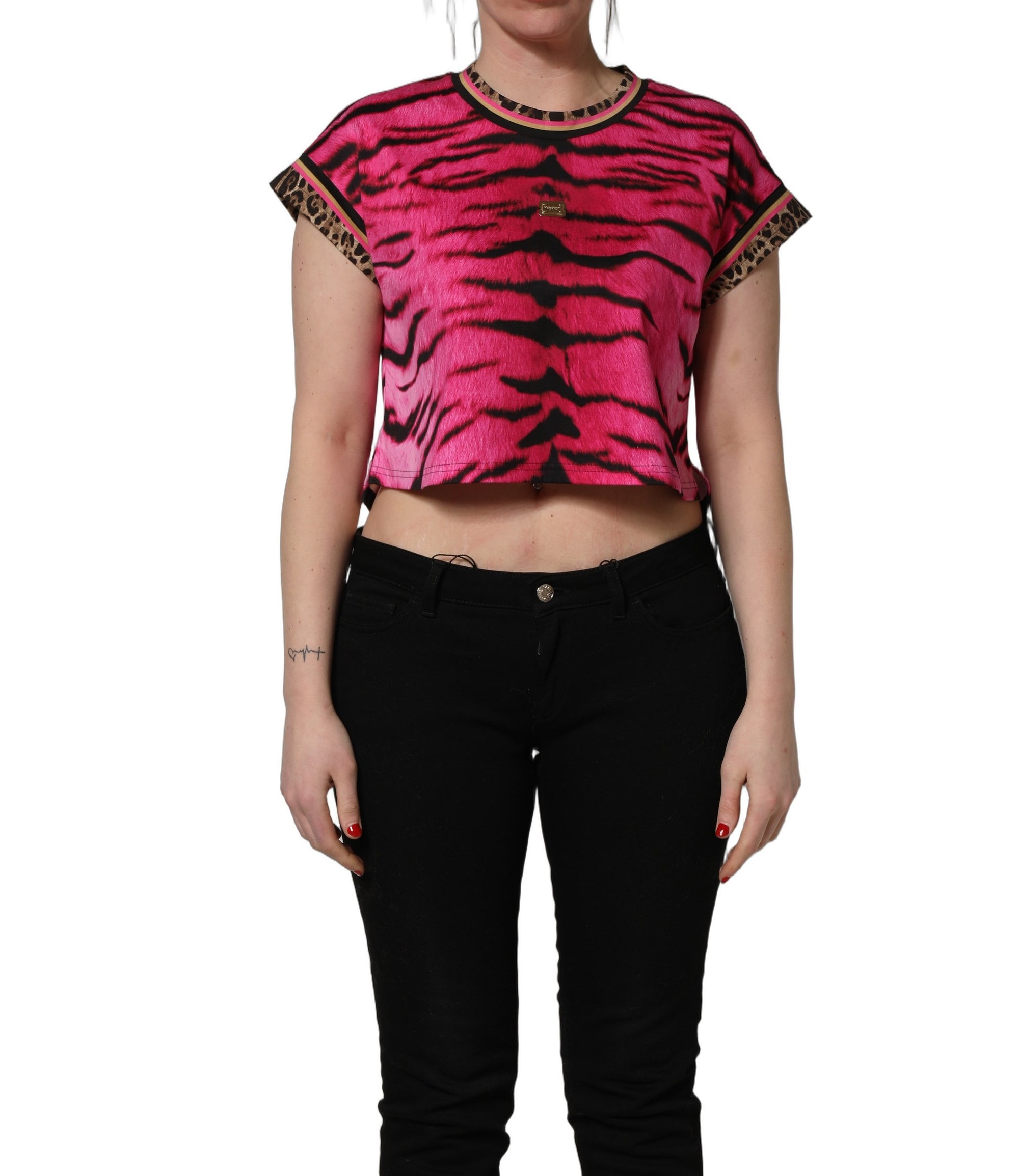 Dolce &amp; Gabbana Pink Zebra Sleeveless Crew Neck Cropped T-shirt