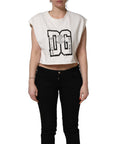Dolce & Gabbana White Cotton DG Logo Print Cropped Jersey Top