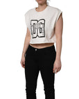 Dolce & Gabbana White Cotton DG Logo Print Cropped Jersey Top