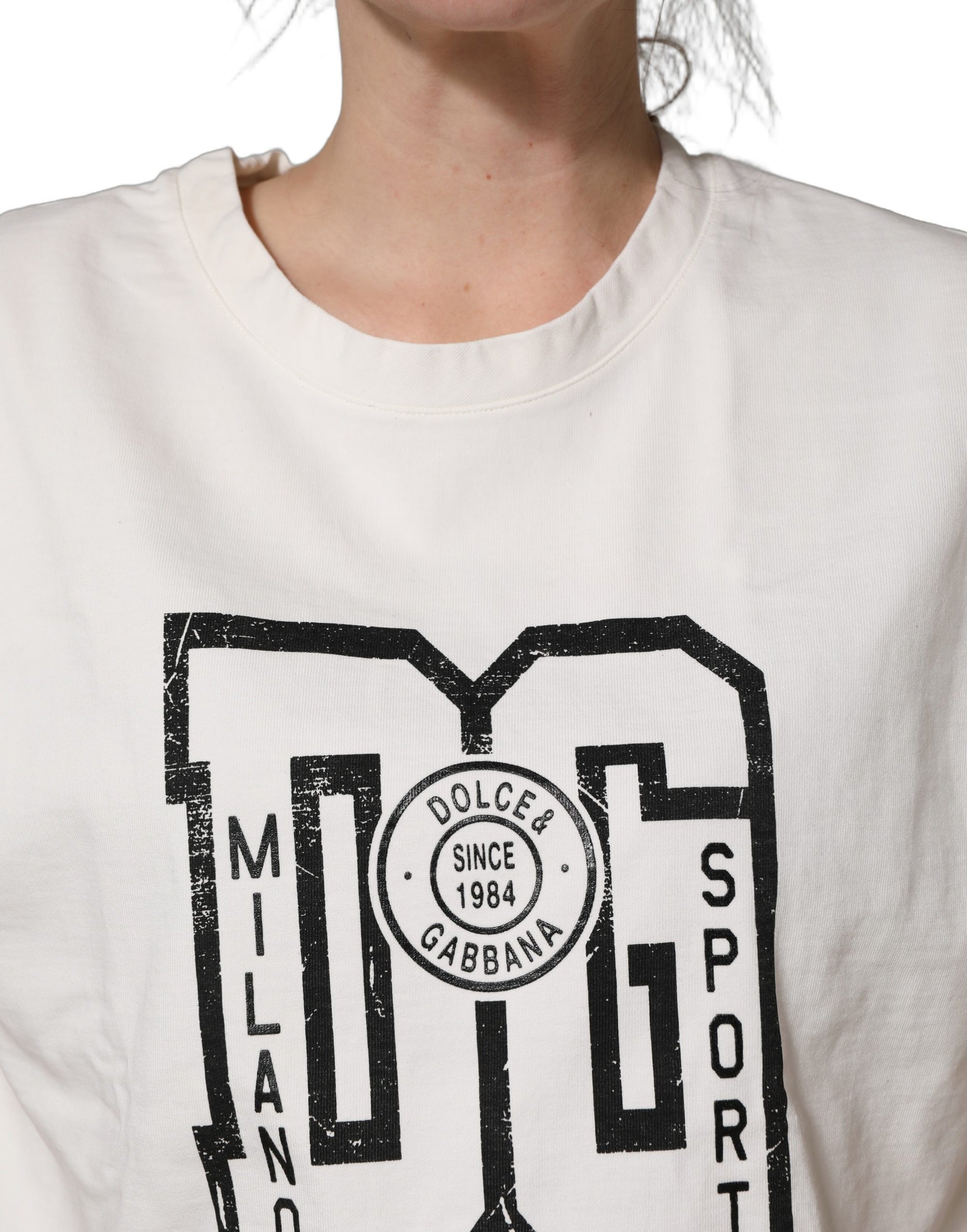 Dolce &amp; Gabbana White Cotton DG Logo Print Cropped Jersey Top