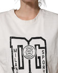 Dolce & Gabbana White Cotton DG Logo Print Cropped Jersey Top